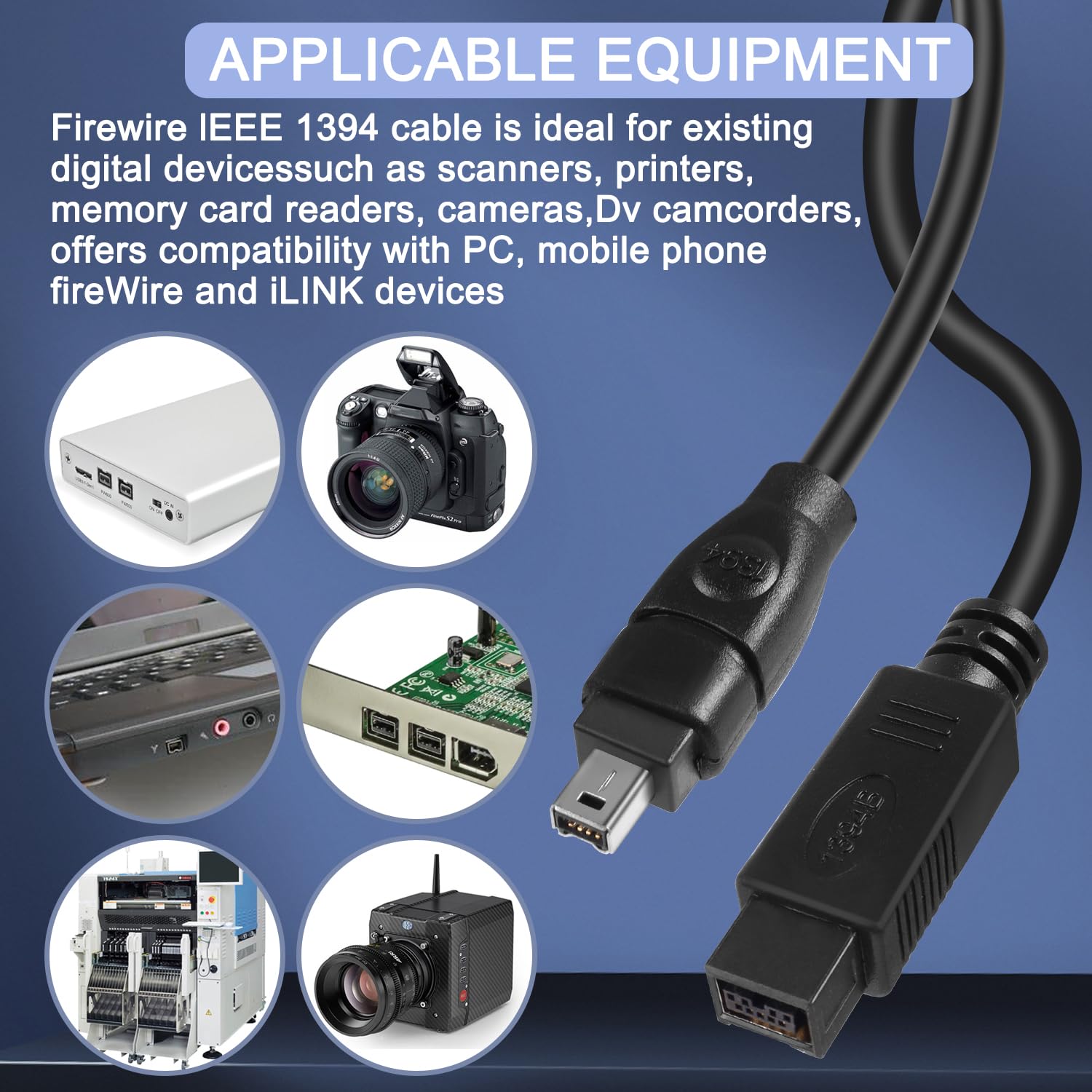 6FT Cavo Firewire 400, cavo adattatore IEEE 1394 Firewire da 9 pin maschio a 4 pin maschio Cavo Firewire DV per stampante, PC, scanner, videocamera (9PIN a 4PIN)