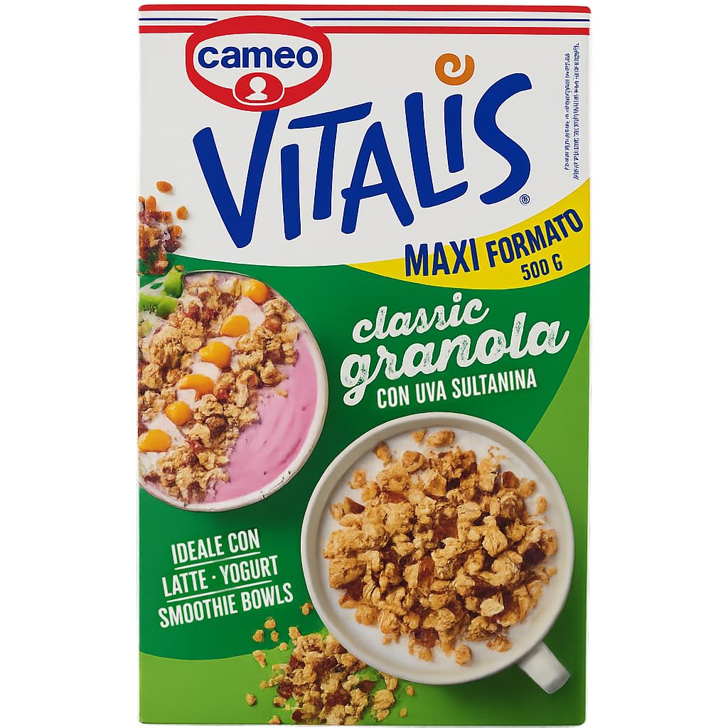6X Cameo Vitalis Granola Classic con Uva Sultanina– Cereali Croccanti per Colazione Ricchi di Fibre, Ideali con Latte e Yogurt 500g