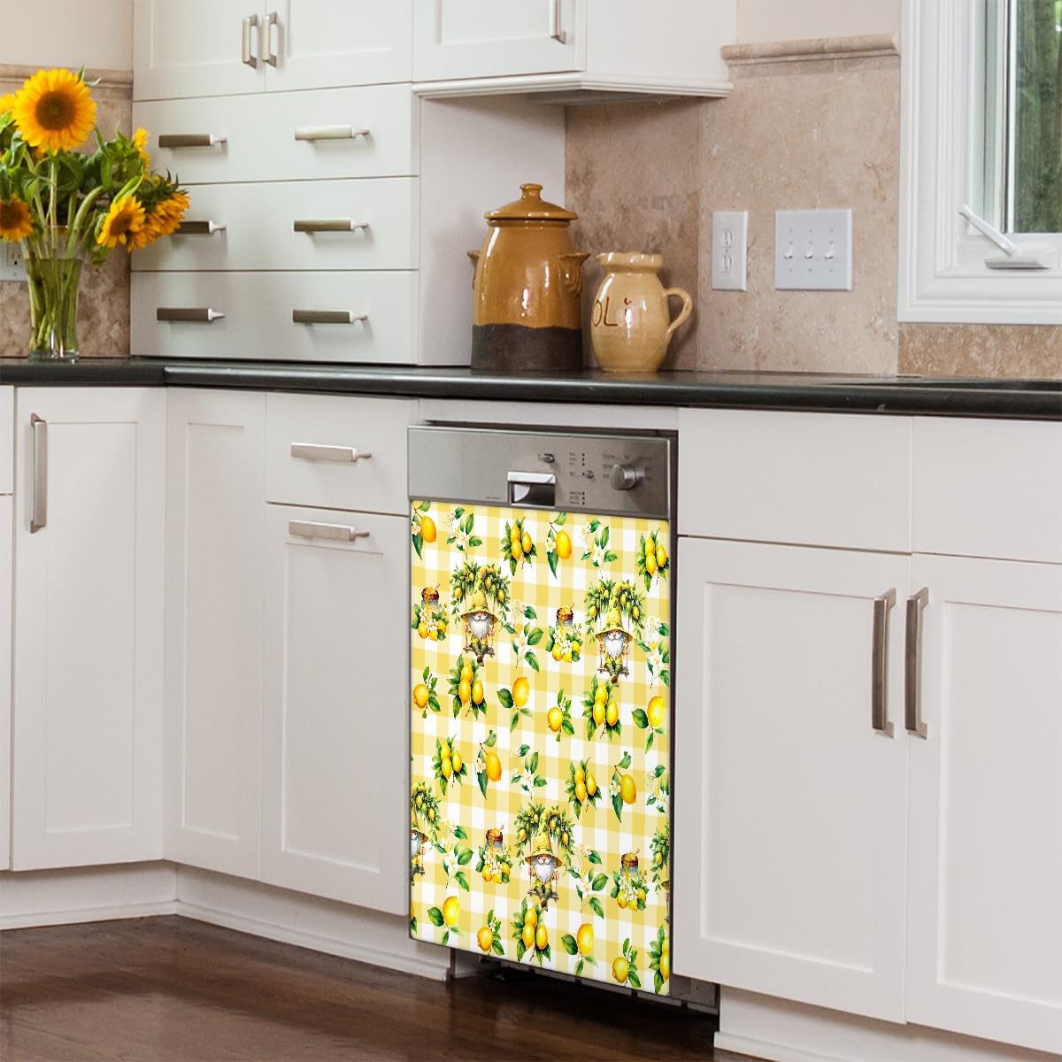 Yellow Lemon Tree Gnome Dishwasher Magnet Cover Decorative Magnetic Dishwasher Cover Reuseable Dishwasher Panel Covers Front Dishwasher Door Covers for Kitchen Home Appliances Refrigerator 23 X 26 in