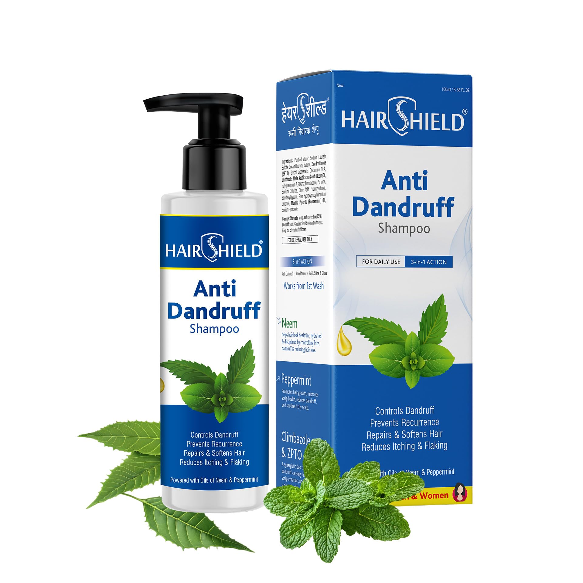 Hairshield Blue Anti Dandruff Shampoo 110ml with Free Neem Wood Comb-image-48