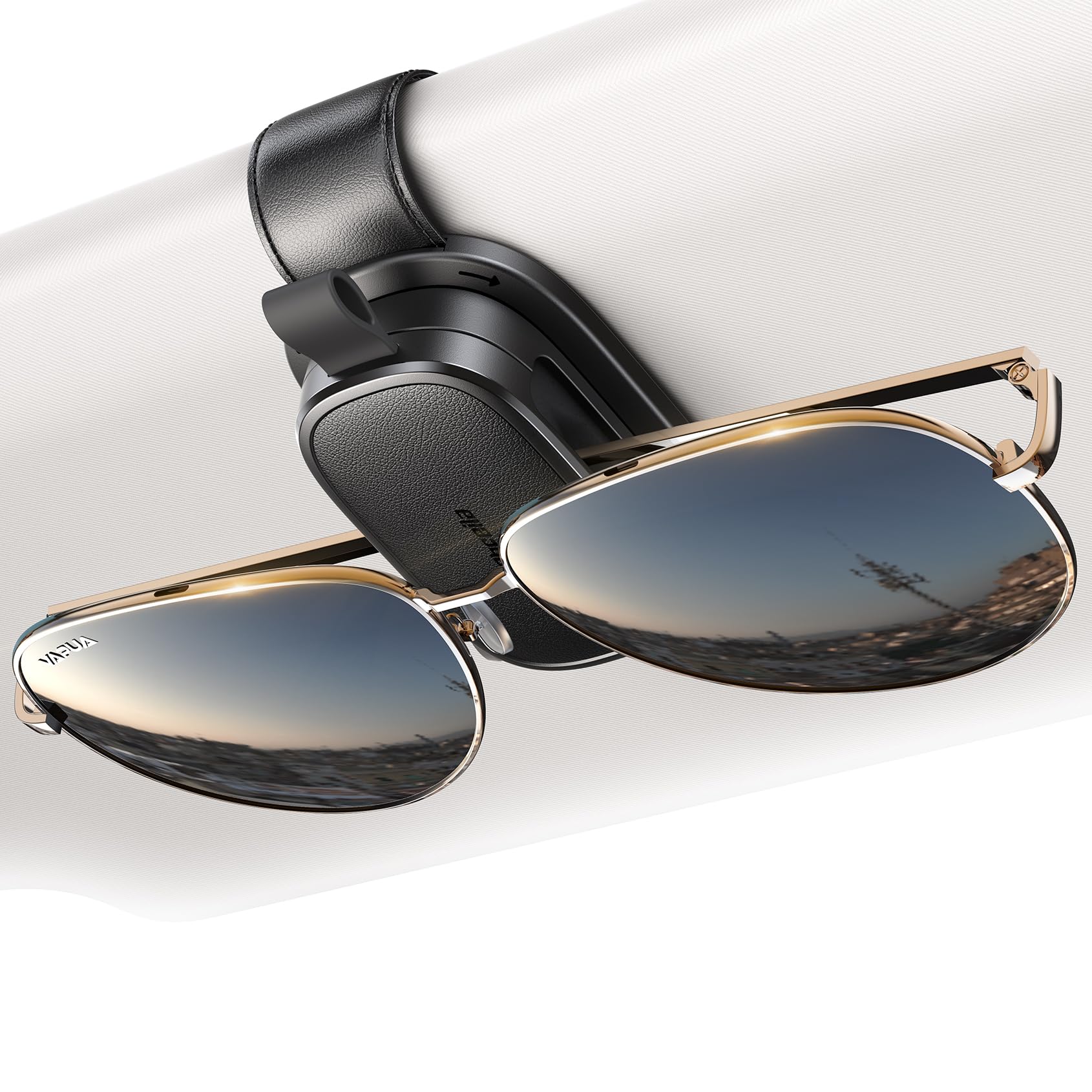 Chfeila Brillenhalter für Auto, 2026 Upgrade 360° Drehbarer Einhandbedienung Magnetischer Sonnenbrillenhalter, Universaler Leder Sonnenblende Clip, Auto Gadgets Zubehör Innenraum (Schwarz)