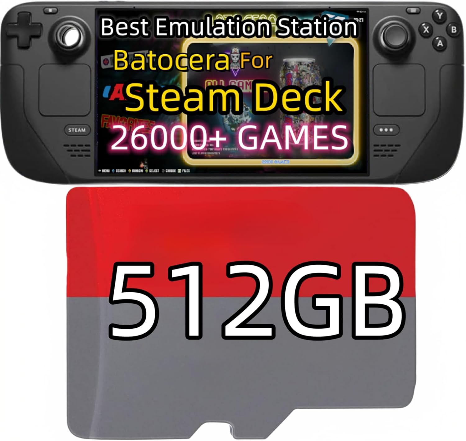 512GB Retro Games Card for Steam Deck (Not supported OLED version) Retro Games and Emulator Console Plug and Play, Batocera Game System Compatible with Retro Game,DIY Retro Game Console for Steam Deck