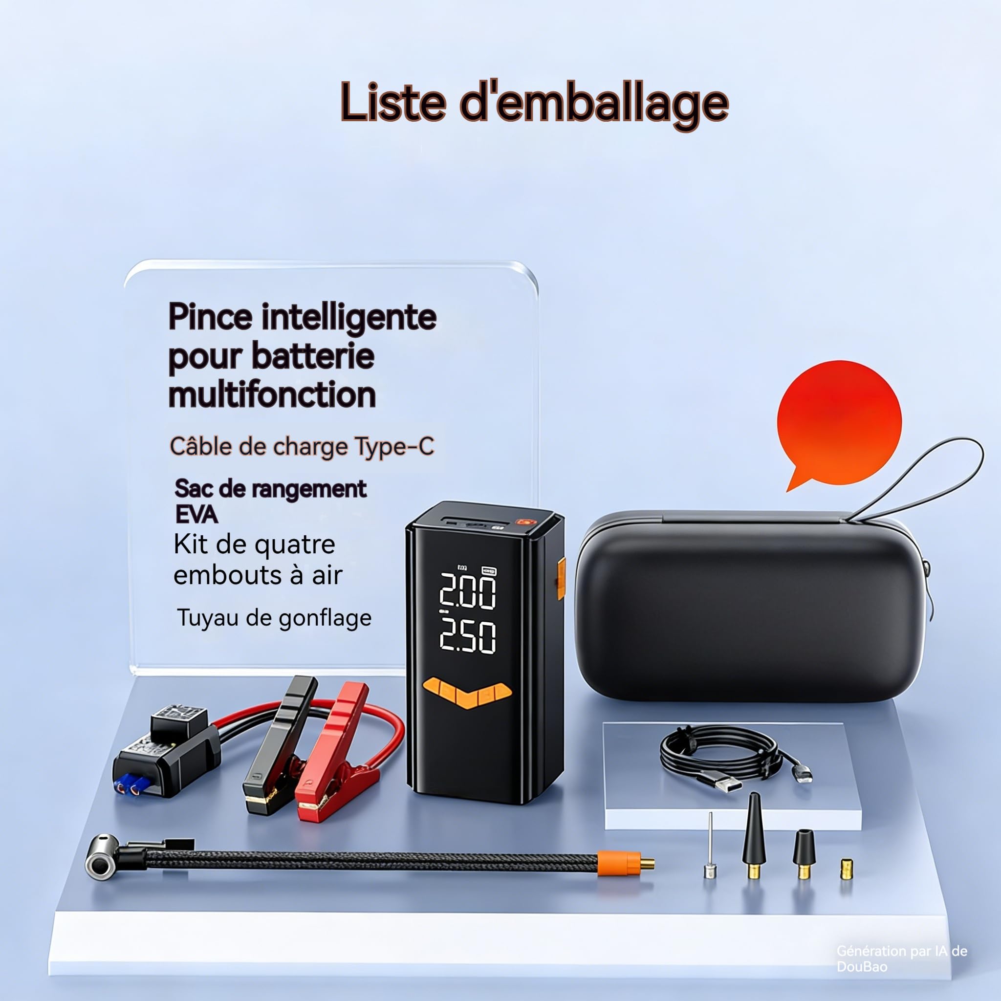 Démarreur De Saut De Voiture 12v 4 en 1, 6000/8000/10000a Booster Voiture Batterie Démarrage Portatif, Pompe De Gonflage De Pneus sans Fil avec LED, Chargeur Nomade Et Lampe De Secours (10000A)