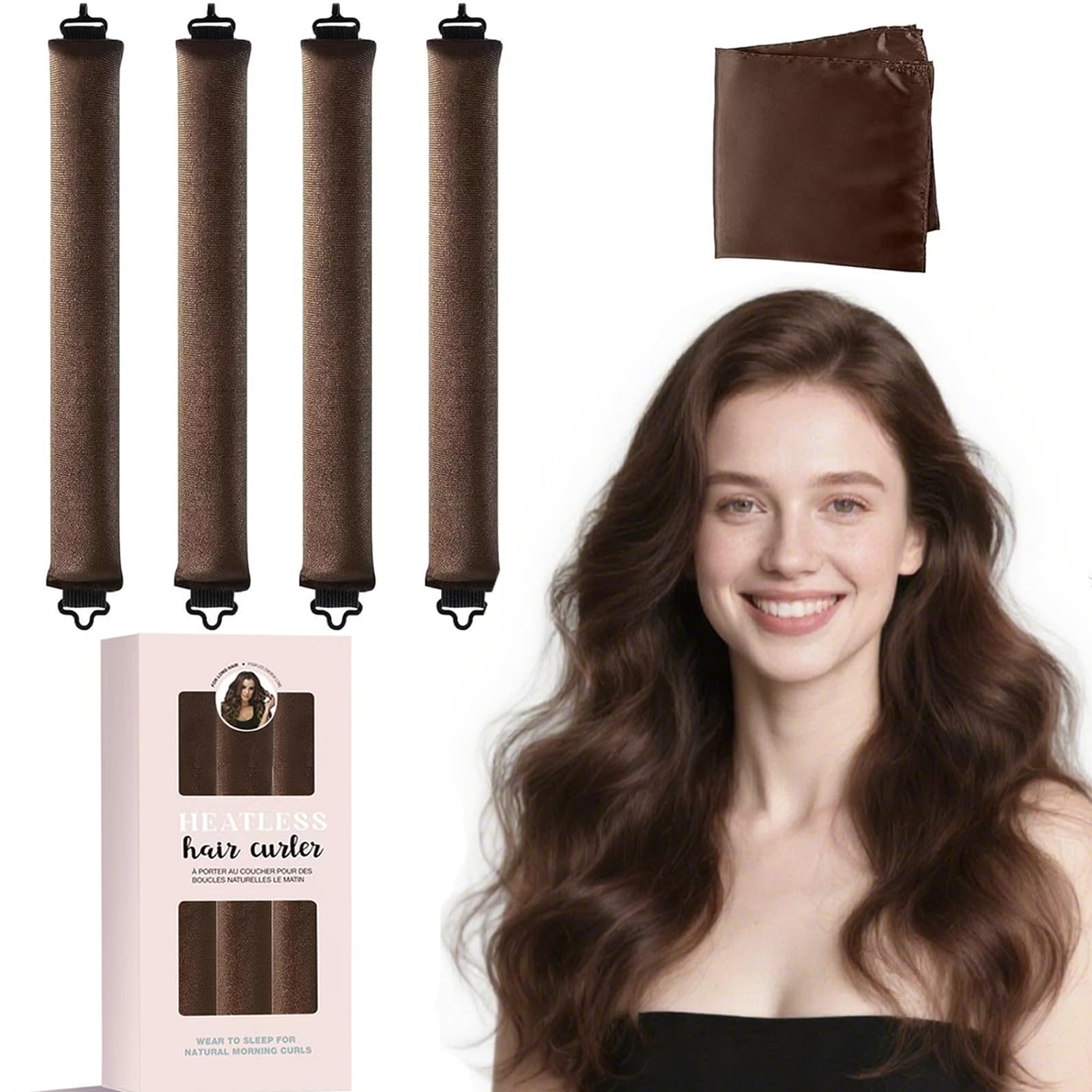 Photo 1 of ?5Pcs? Heatless Hair Curler Overnight Curls with Satin Scarf No Heat Curling Blowout Rod to Sleep In Hair Rollers