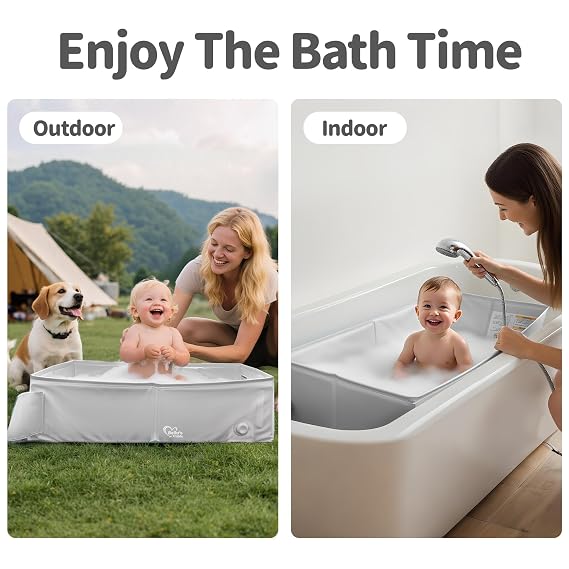 Baby Bathtub for 6M-3Y Toddler, Baby Shower Gifts & Registry Search for Boys Girls, Collapsible & Portable Bathtub for Beach Vacation Travel, Bath Essentials for Toddler, Newborn, Kids