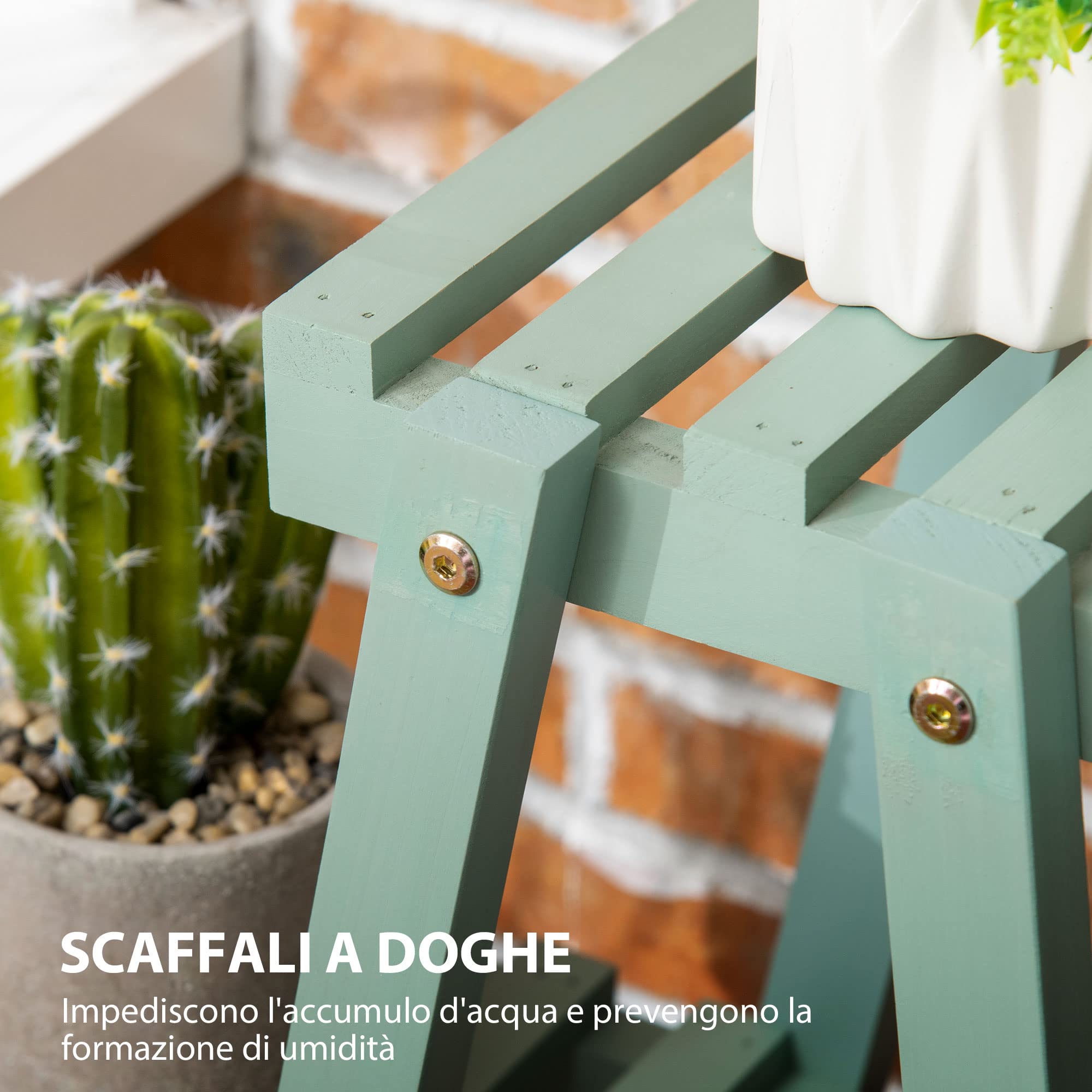 Outsunny Porta Piante da Interno a 3 Livelli 76x26x76 cm Verde Chiaro | Portavasi da Interno, Porta Vasi da Esterno, Legno di Abete