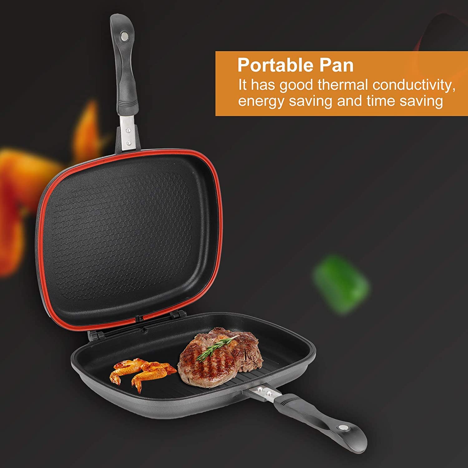 Cankypu Dessini -seitige Bratpfanne Antihaft-Grillpfanne für den BBQ Druckkoch-Grillpfanne mit Brandfester Griff Tragbares Grillgeschirr zum Kochen Geeignet Gas- und Induktionsherd