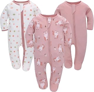 Neugeborenes Baby Jungen Mädchen Strampler mit Fuß Baby Schlafanzug Einteilige Lange Ärmel Overall Säuglings Frühling Herbst Body, 3er-Pack