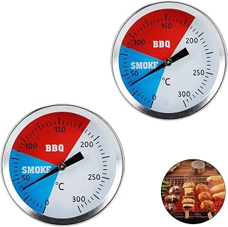Guador BBQ Grill Temperature Gauge 2pcs Temperature Indicator for Outdoor BBQ Baking Stainless Steel Smoker Thermometer Up to 300 °C for All Grills, Smokers and Grill Cart Analogue Grill Accessories