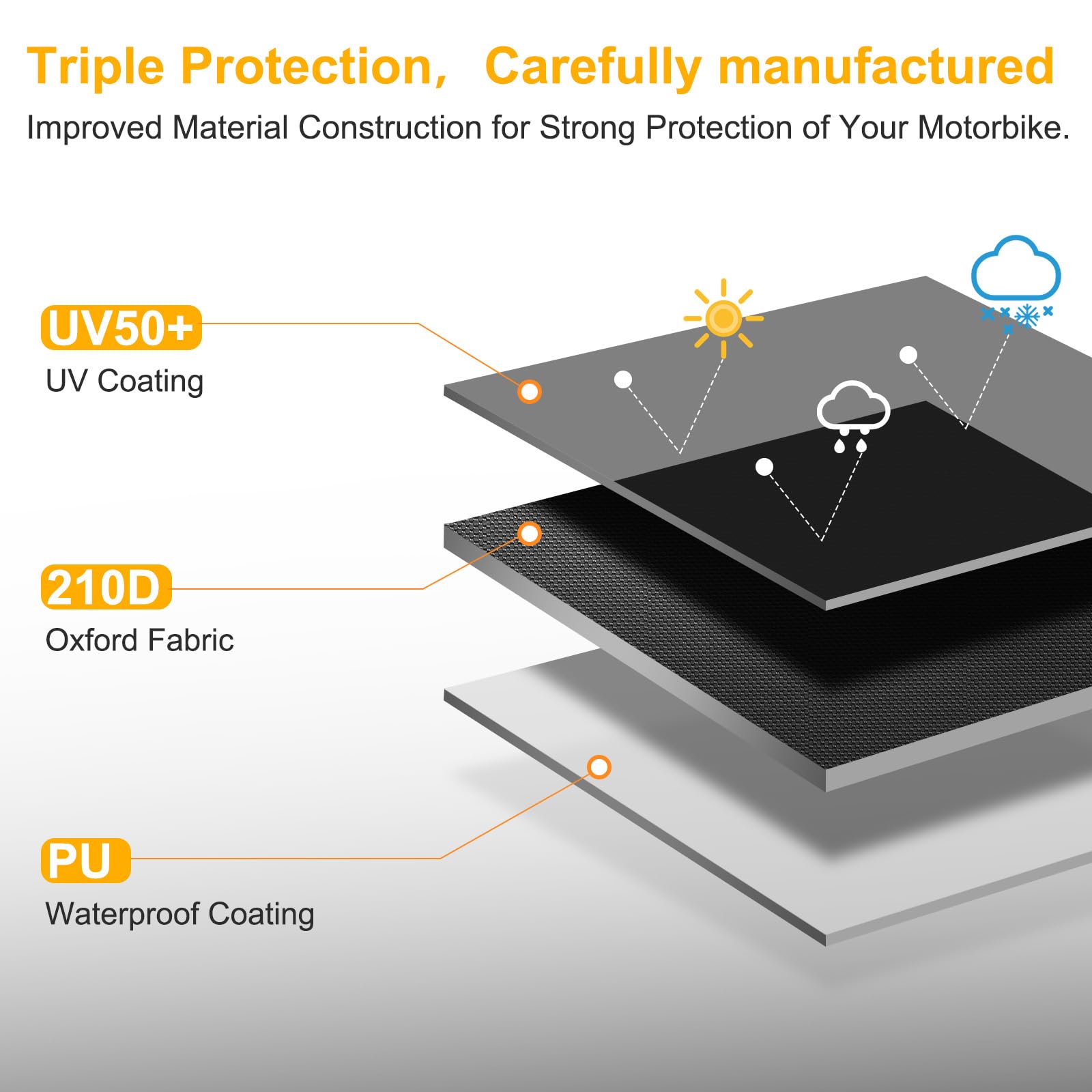 toptrek Motorbike Cover, 210D Oxford XXL Motorcycle Cover Waterproof with Orange Lock Holes and Windproof Buckles, Dustproof UV Protection Scooter Moped Cover for Motorbikes (96.5 x 41 x 50inch) — view 5