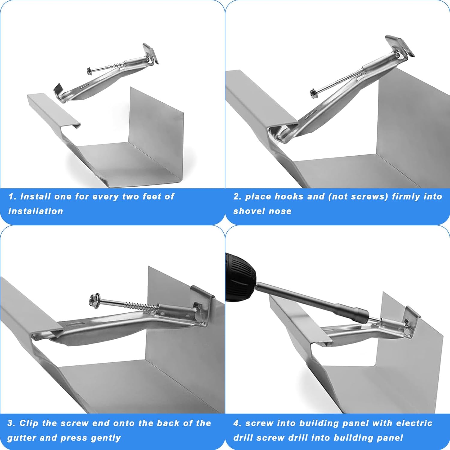 24 Pcs 5 Inch Gutter Hangers 5 Inch Hidden Gutter Brackets, Rain Gutter Hangers with Pre-Inserted Screws, Quick Screw Gutter Clips Gutter Parts for 5" K-Style Aluminum Gutter Repair