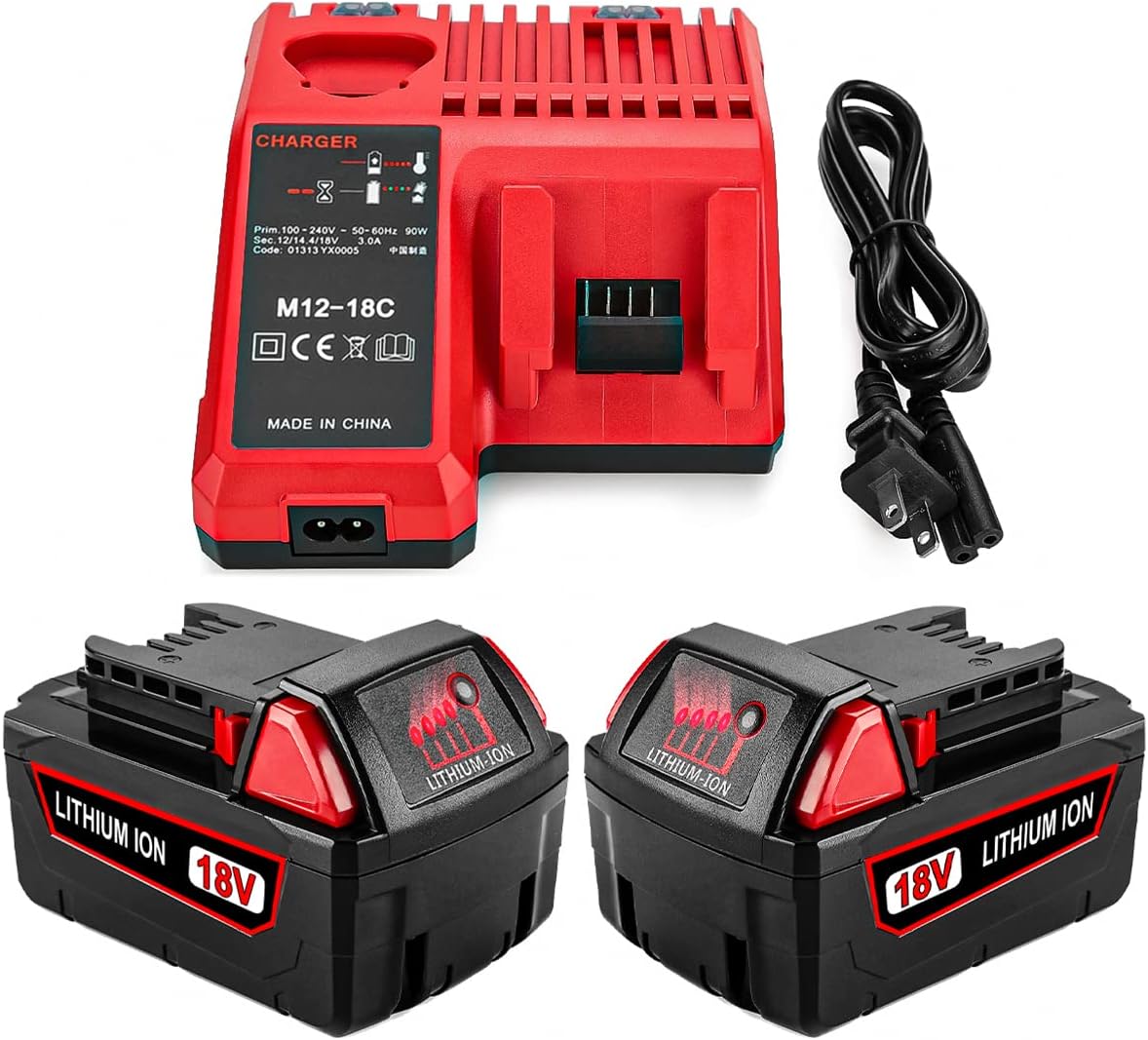 2Pack 18V 6.5Ah Replace for Milwaukee M 18 Battery 18Volt m-18 48-11-1815 48-11-1820 48-11-1850 Batteries + 48-11-2420, 48-59-1812, M 12/M 18 Milwaukee Battery Charger kit