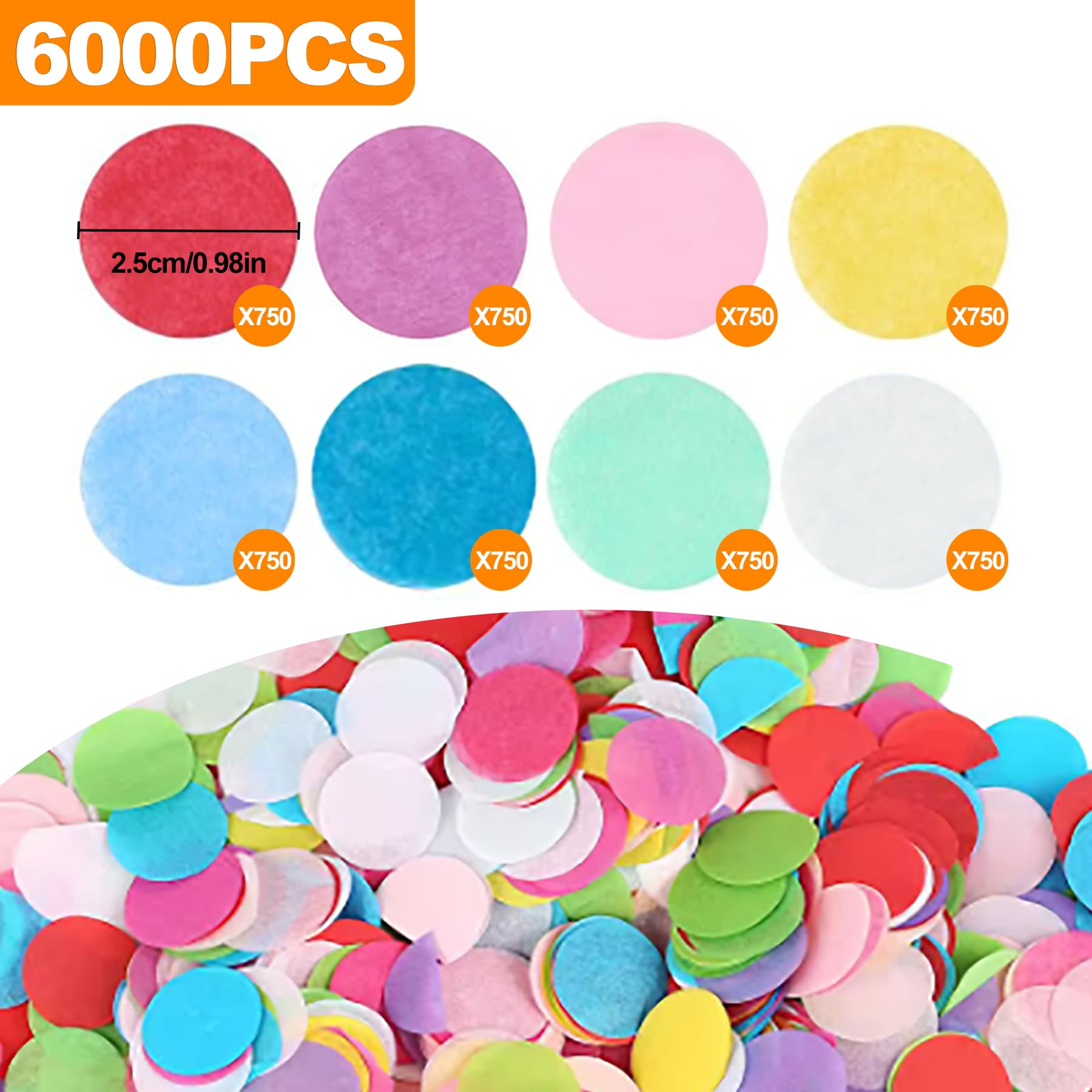 Coriandoli Colorati 50g (6000 Pezzi) Per Feste | 2,5 Cm, Rotondi, In Carta Vellina Per Matrimoni, Compleanni E Decorazioni Da Tavolo - 5