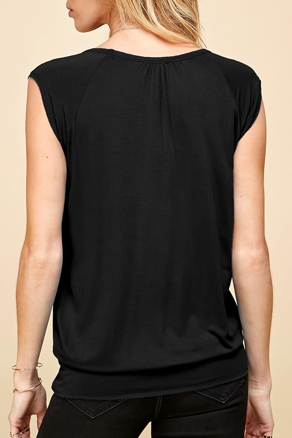 LL WT1054 Womens Solid Short Sleeve Sweetheart Top M Black by Lock and Love - Image 9