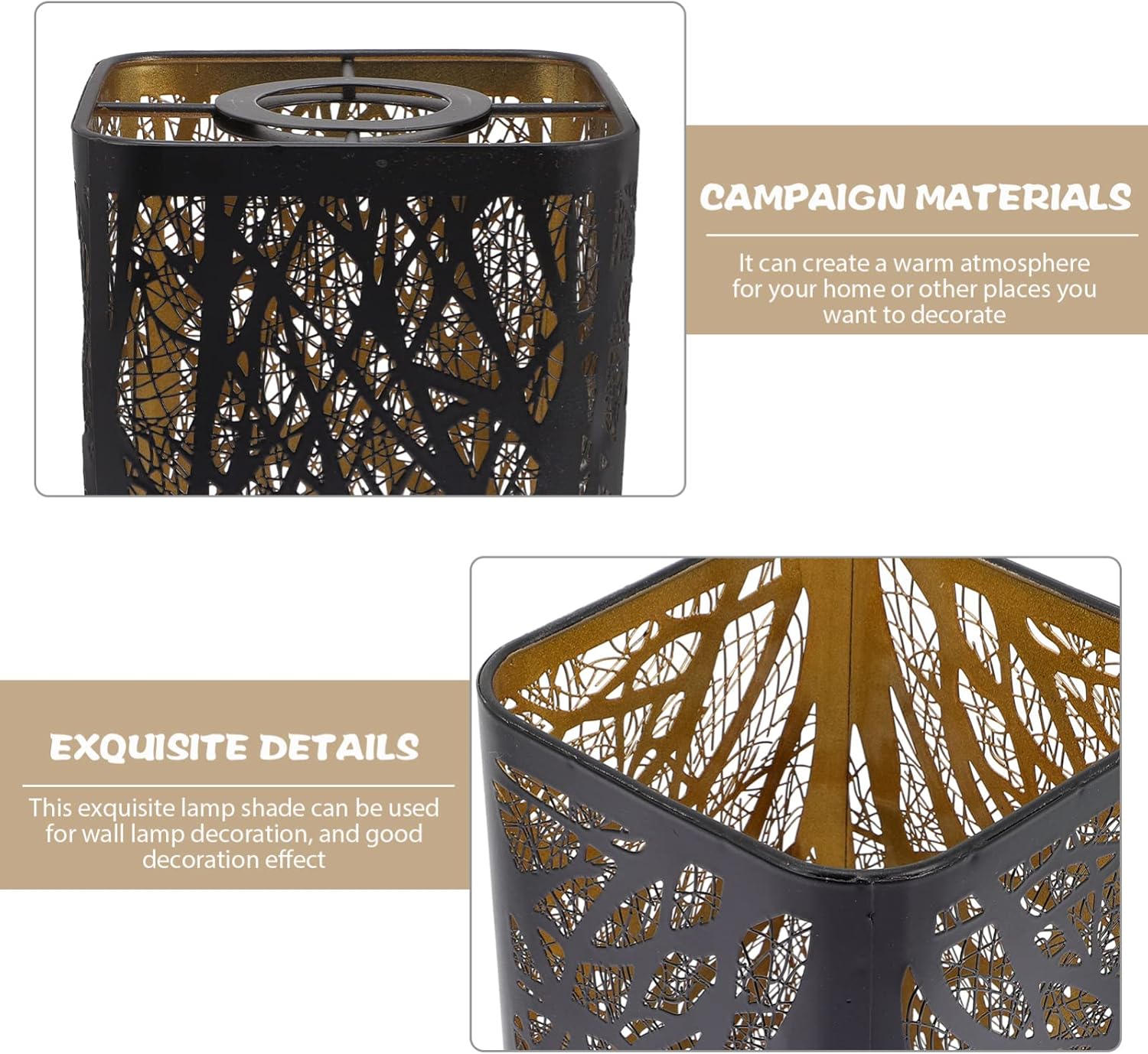 Uonlytech Tree Shadow Lamp Shade, E27 Small Lamp Shade Metal Hollow out Square Lampshade Light Accessorie for Home Pendant Floor Light, Black, 20X11.6X11.6cm