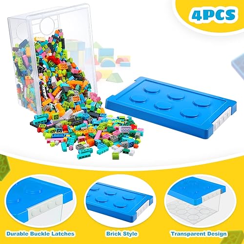 Miniatura 5 de Vicenpal Paquete de 4 contenedores de almacenamiento de juguetes con tapas en forma de ladrillo para niños, caja organizadora de juguetes de