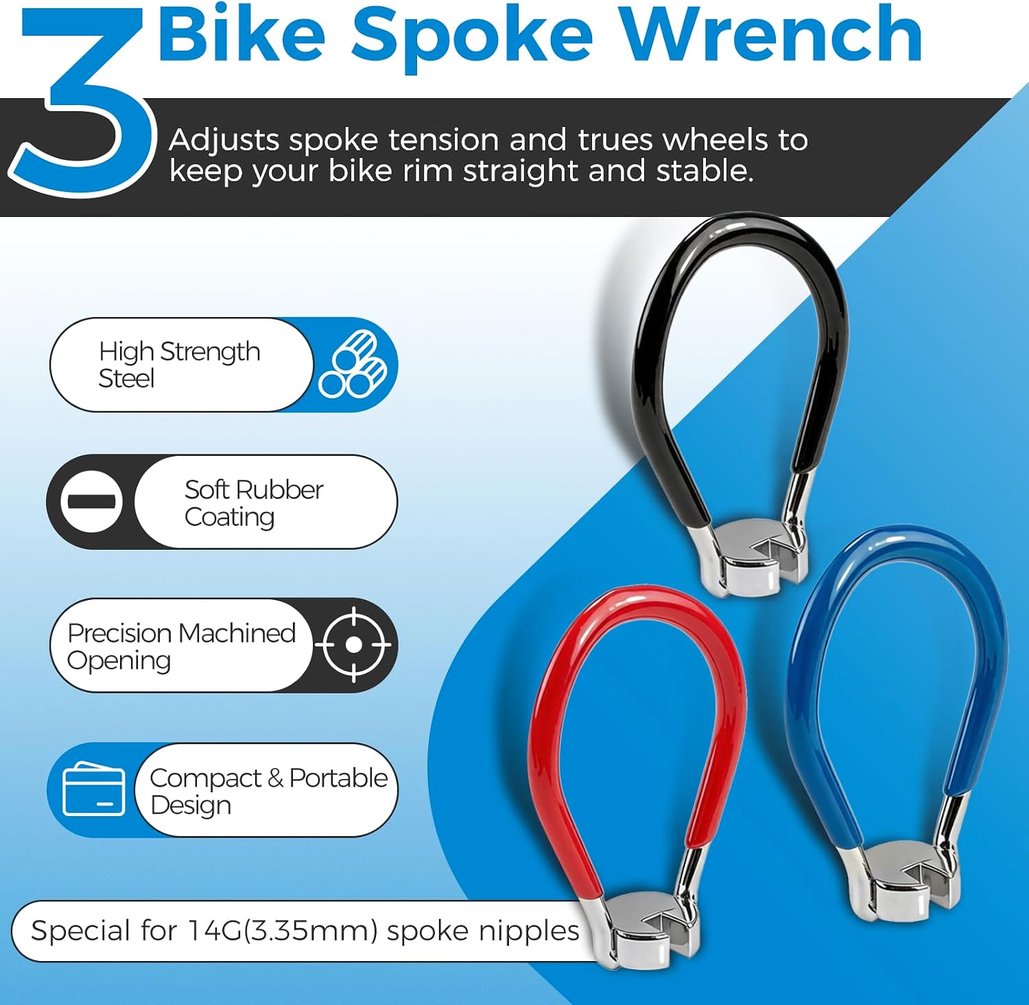 9 Pack Bike Spoke Wrench Tool Kit, Multi-Sized Spoke Wrenches, Rubber-Grip Spoke Wrenches, Tire Levers, Valve Core Wrench for Bicycle Repair