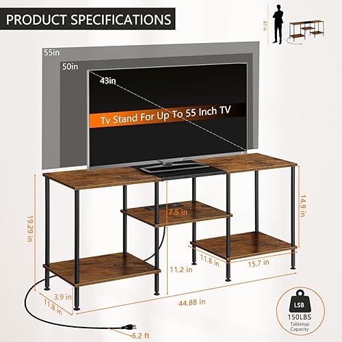 Miniatura 4 de melos Soporte de TV con tomas de corriente de hasta 55 pulgadas, mesa consola de TV con estantes de almacenamiento abiertos, moderno centro de
