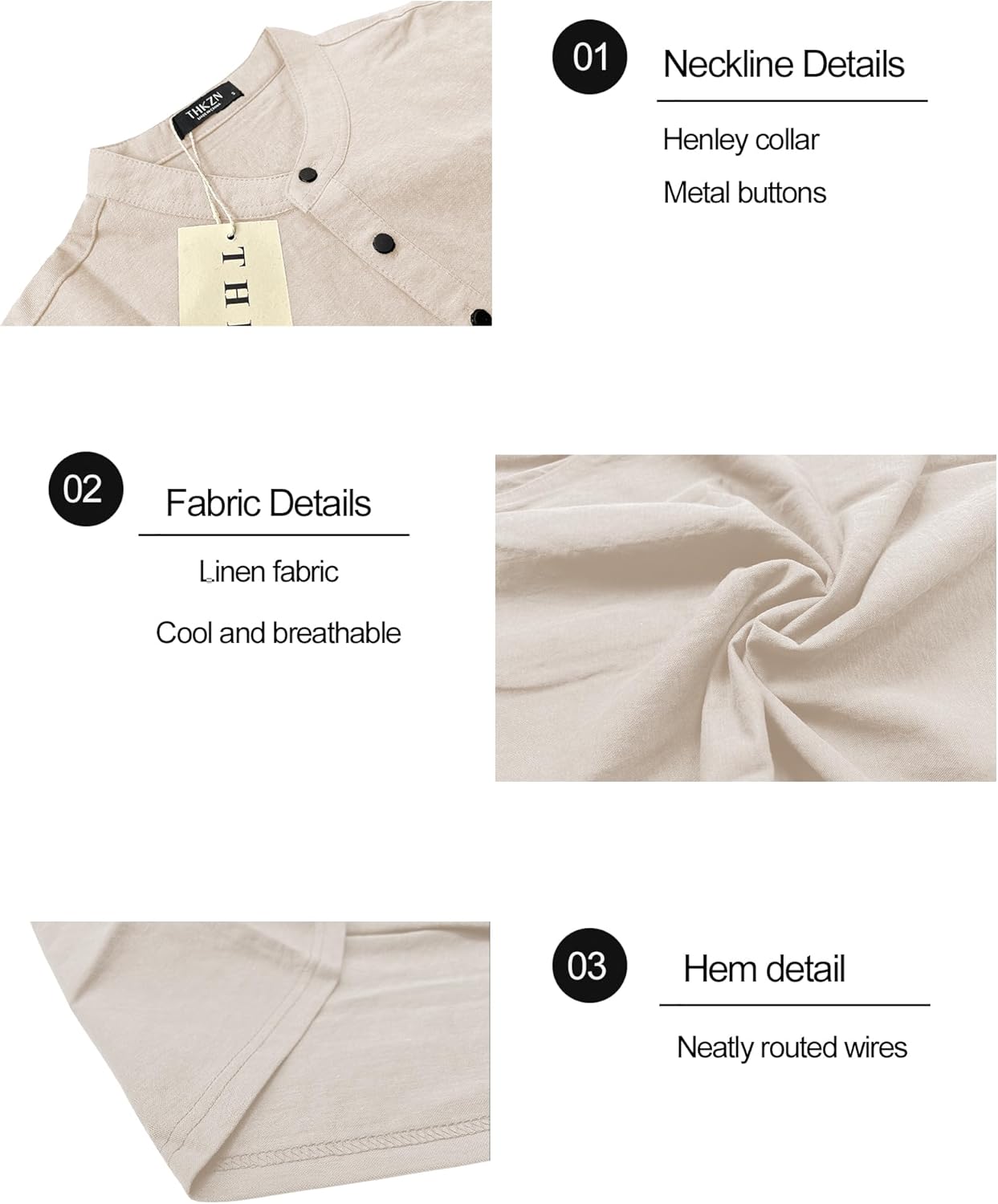 Mens Cotton Linen Shirts Short Sleeve Henley T-Shirt Summer Casual Lightweight Hippie Beach Tops - Image 6