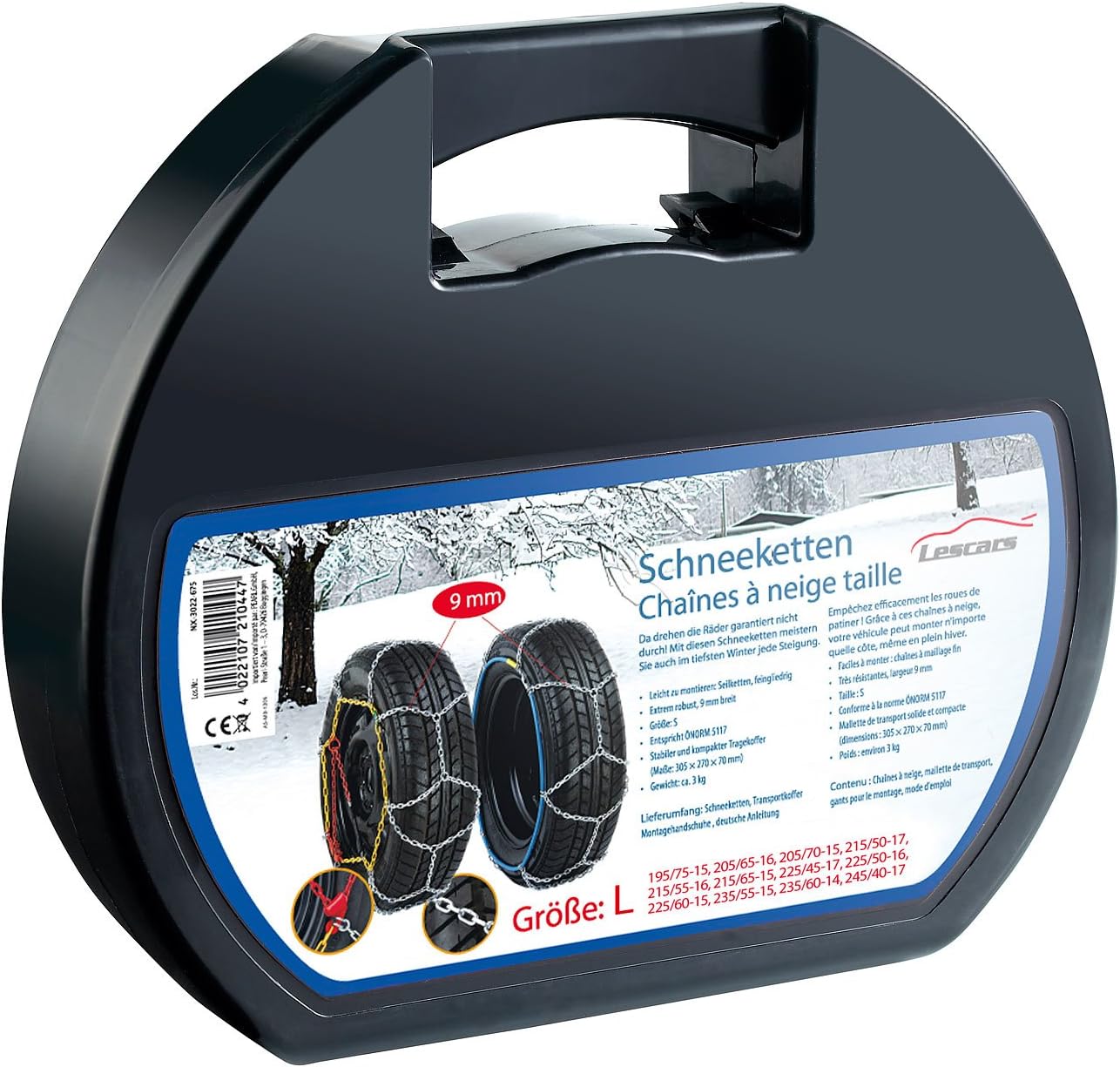 Lescars non-slip snow chain: snow chains size L for tyres 215/55 R16 and (winter snow chains for ice and snow)