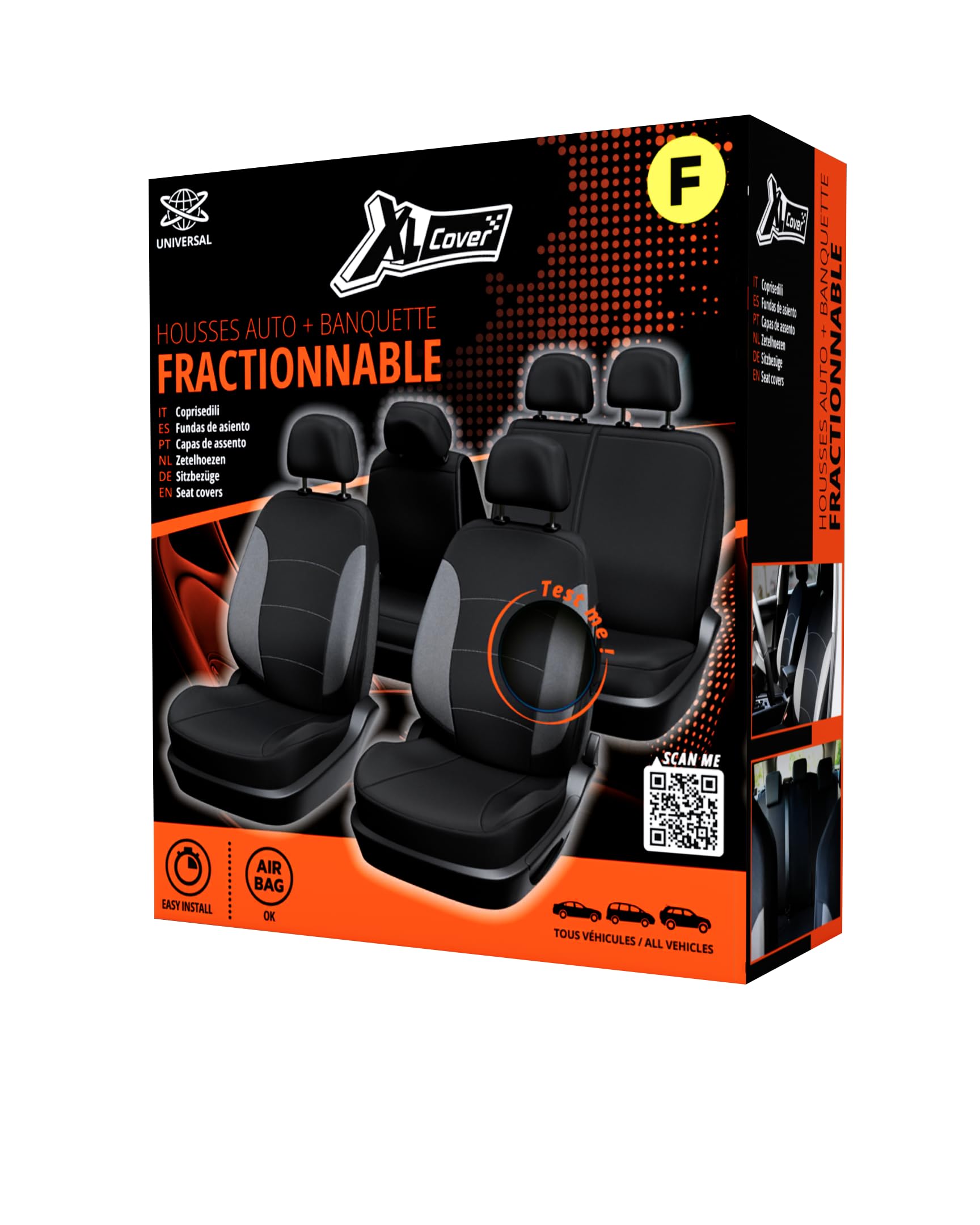 167004 1 Set de Housses de siège Auto + Banquette fractionnable, Noir