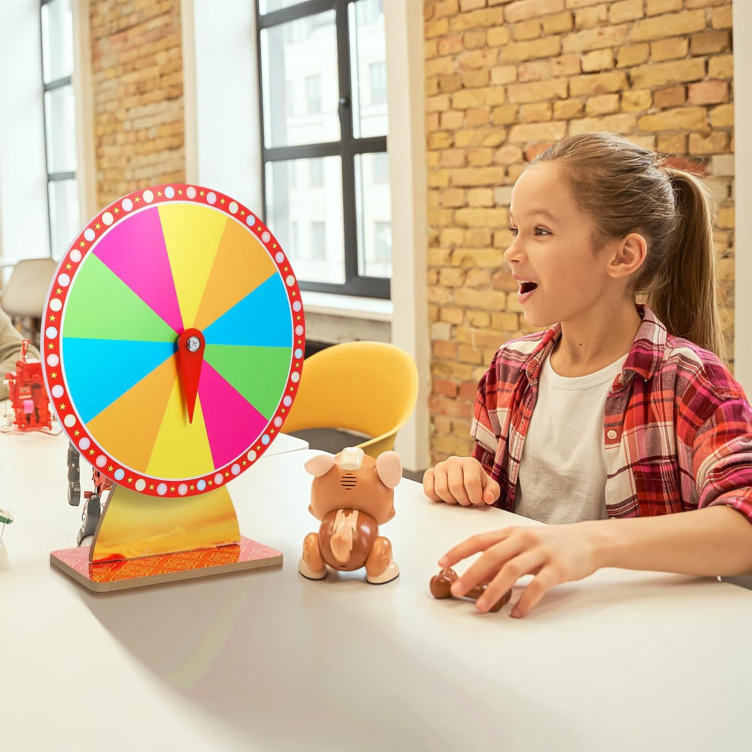 FAVOMOTO Rotating Roulette Wheel Party Game, Desktop for Carnival, Plastic Prize Wheel with Erasable Surface 14. 17 X 11. 81 Inch