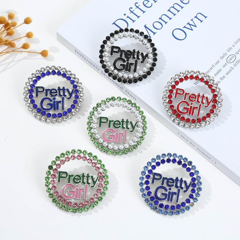 Pretty Girl Brooch Pins Colorful Crystal Letter Lapel Pins, Round Sparkly Badge Accessories for Women Clothing Bags image 2