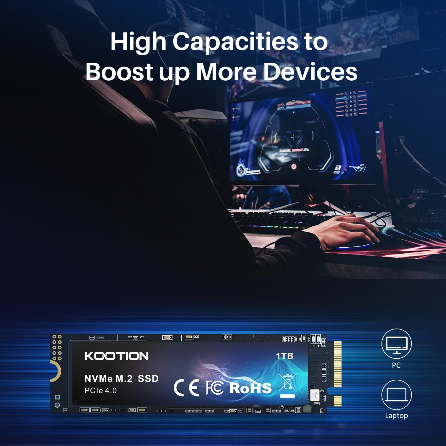 KOOTION 1TB NVMe M.2 SSD, PCIe 4.0 M.2 2280 Internal Solid State