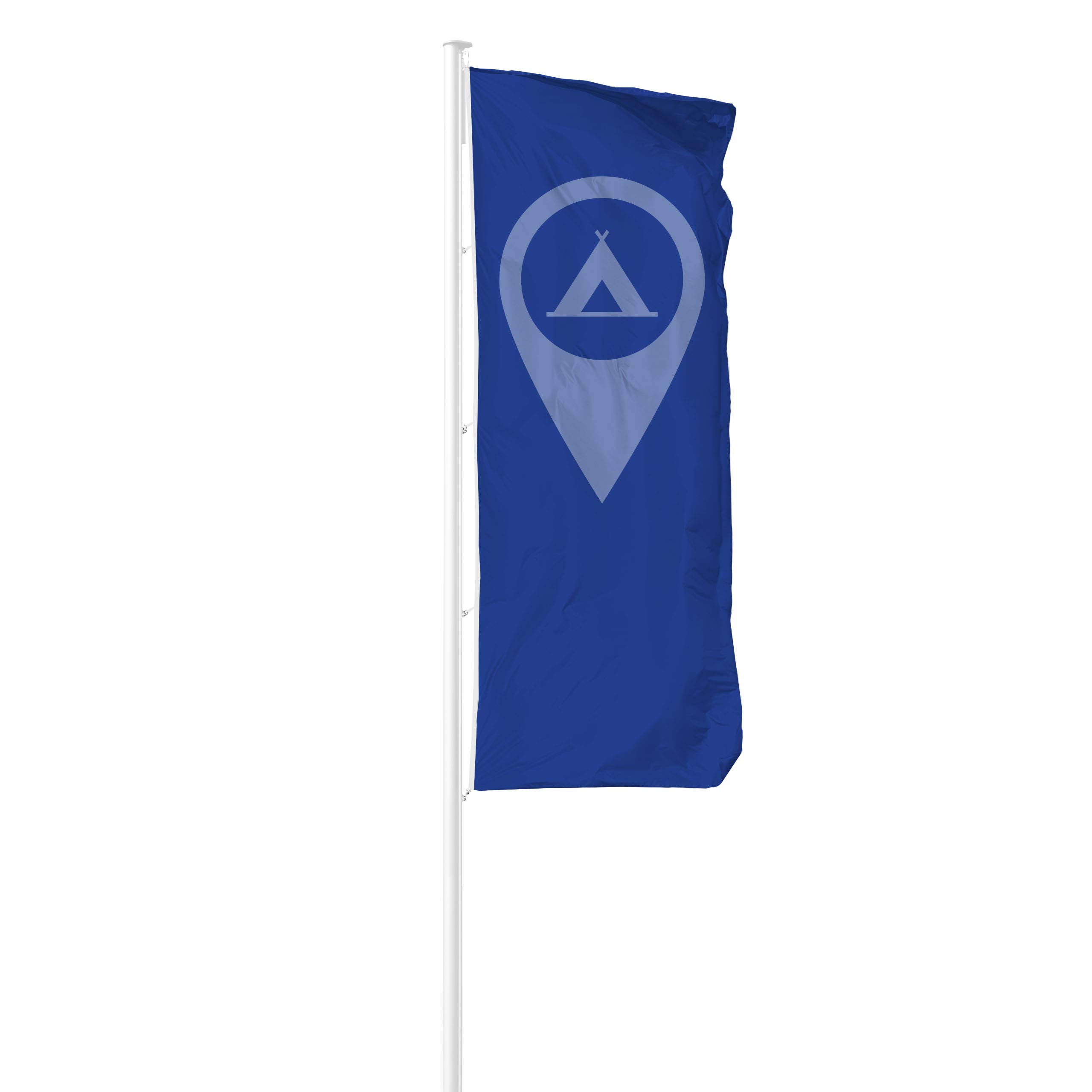 Vispronet® Hissfahne Zeltplatz, Campingplatz Blau ✓ in Deutschland produziert ✓ versch. Materialien & Größen ✓ Hochformat (Supraflag®, 120x300 cm)