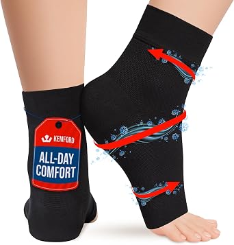 KEMFORD Ankle Compression Sleeve - 1-Pair, Plantar Fasciitis Braces - Open Toe Compression Socks for Swelling, Sprain, Neuropathy, Arch Support for Men and Women