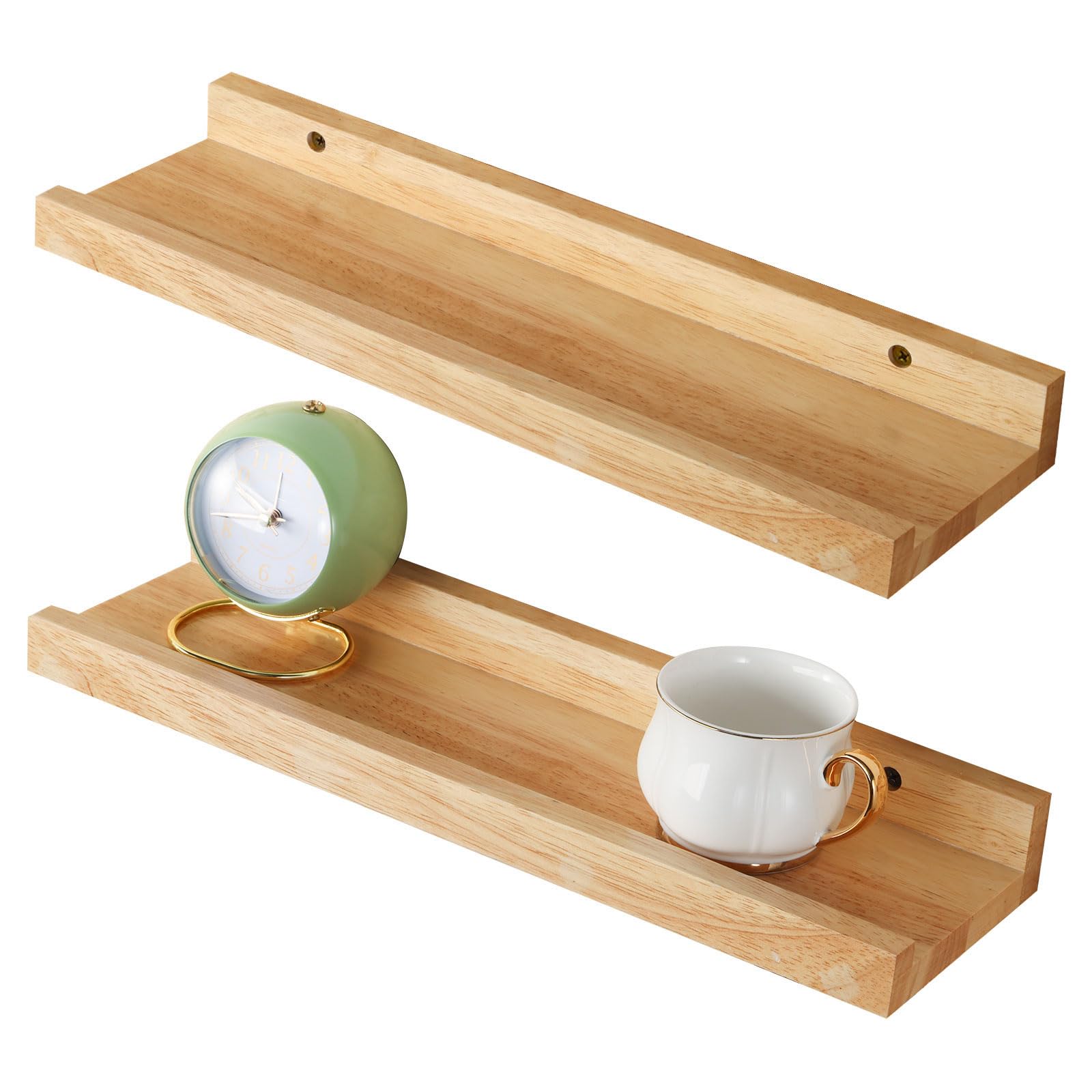 YheenLf Estantes de Pared, Juego de 2, estantes Colgantes, estantes flotantes, 40cm Estantes Colgantes con Bordes Altos, para Dormitorio, Salón, Cocina, Baño, Natural