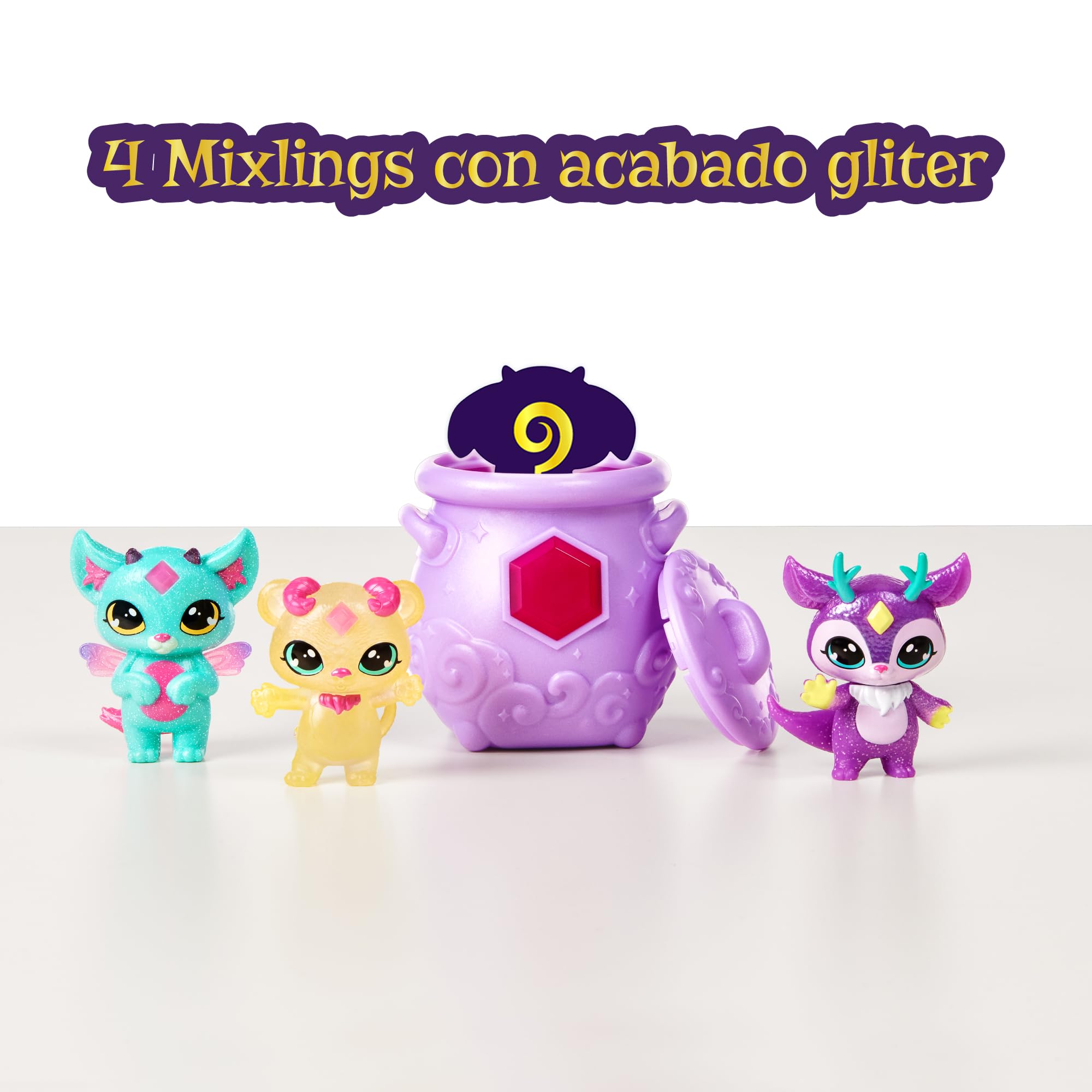 Magic Mixies - Magic Mixlings Mega Pack, magiczny kocioł i 4 błyszczące lalki Mixies, 1 figurka niespodzianka, 3 magiczne różdżki, kolekcjonerskie zabawki, chłopcy i dziewczęta +4 lata, sławna