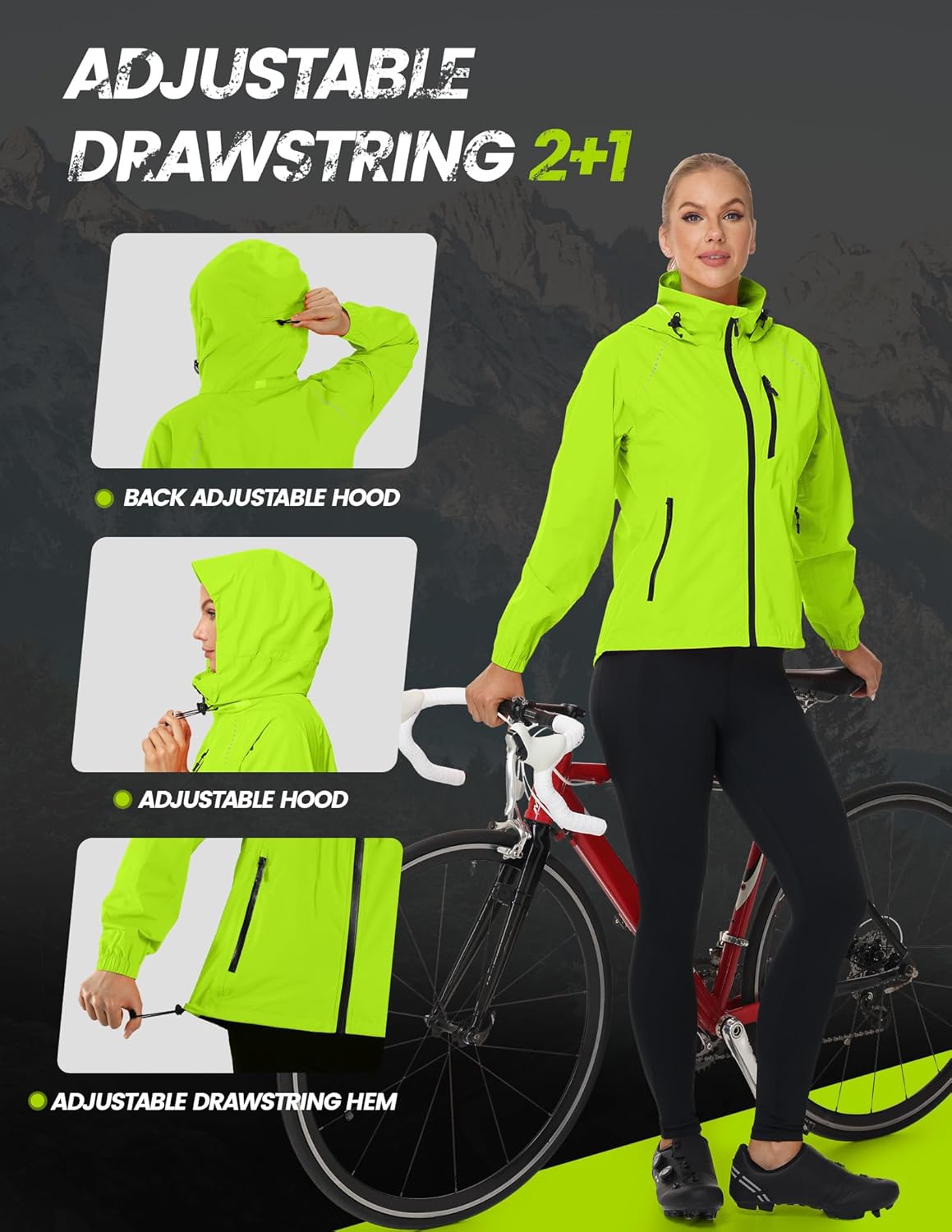 Nepest Womens Cycling Rain Jackets Lightweight Waterproof Biking Running Windbreaker UPF 50+ Reflective Packable Hooded - Image 7