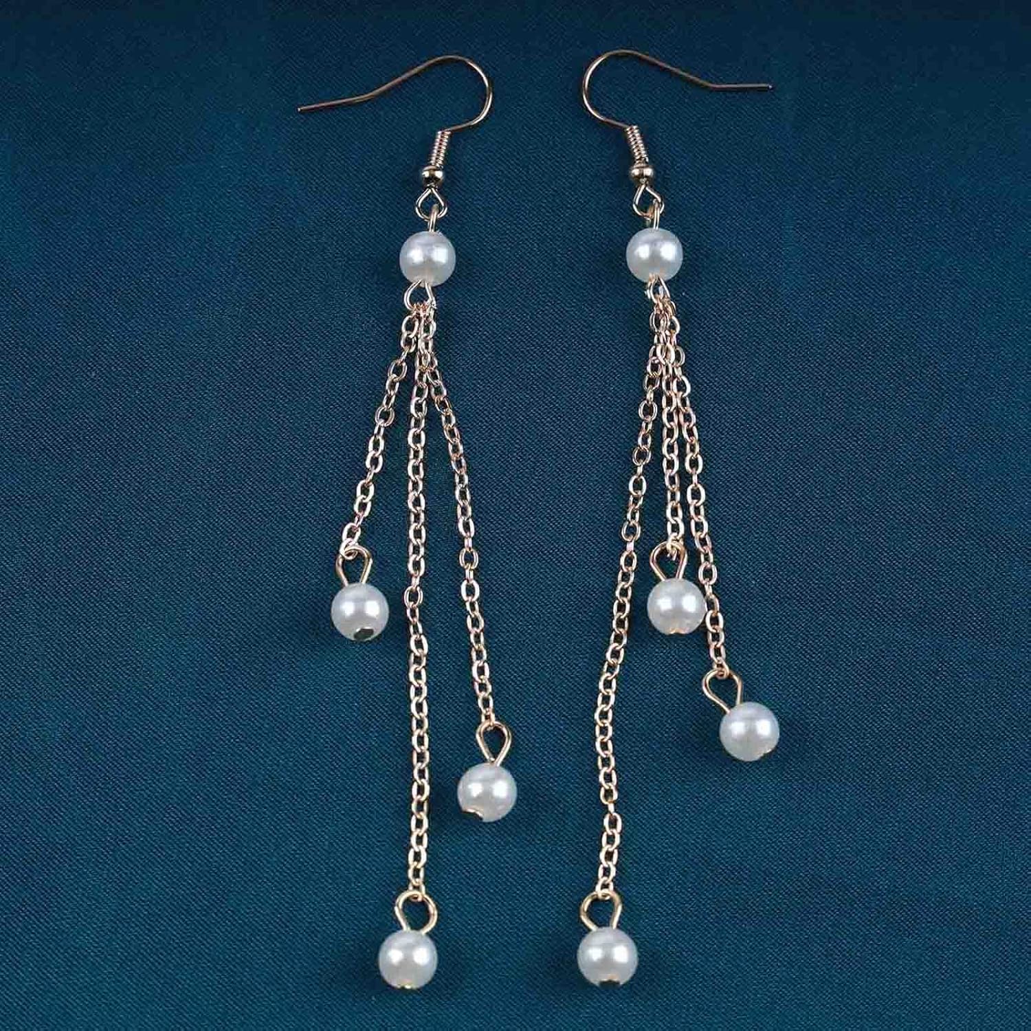 Vintage Pearl Drop Earrings Tiny Pearl Tassel Chain Earrings Bridal Pearl Dangle Earrings Long Cluster Pearl Earrings Jewelry for Women - Image 4