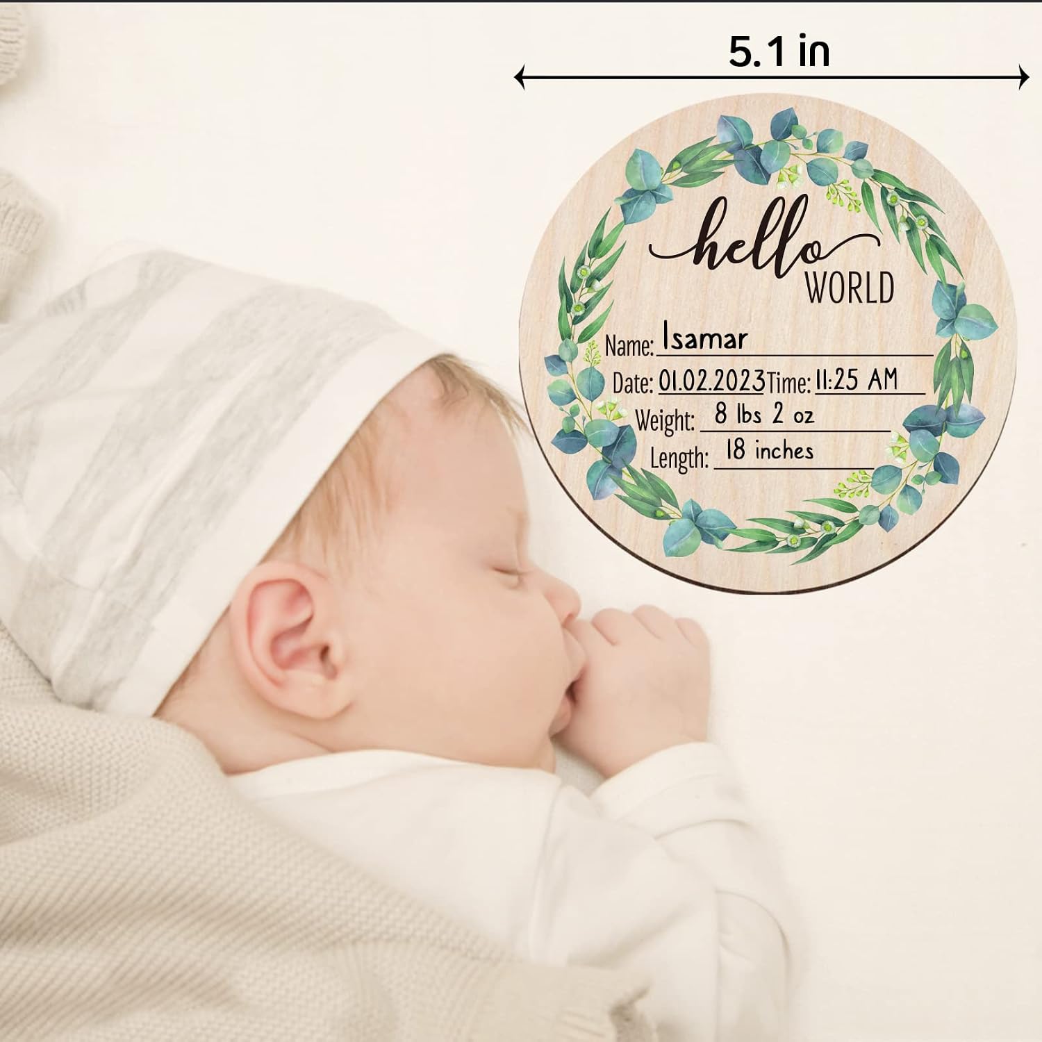 Baby Announcement Sign Newborn Footprint Sign Newborn Announcement Disc Birth Stats Sign for Hospital Newborn Photo Prop (Style 2)