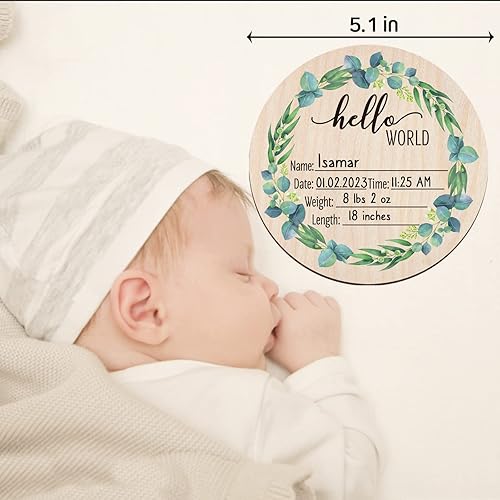 Miniatura 6 de Letrero de anuncio de bebé, letrero de huella de recién nacido, disco de anuncio de recién nacido, estadísticas de nacimiento para hospital,
