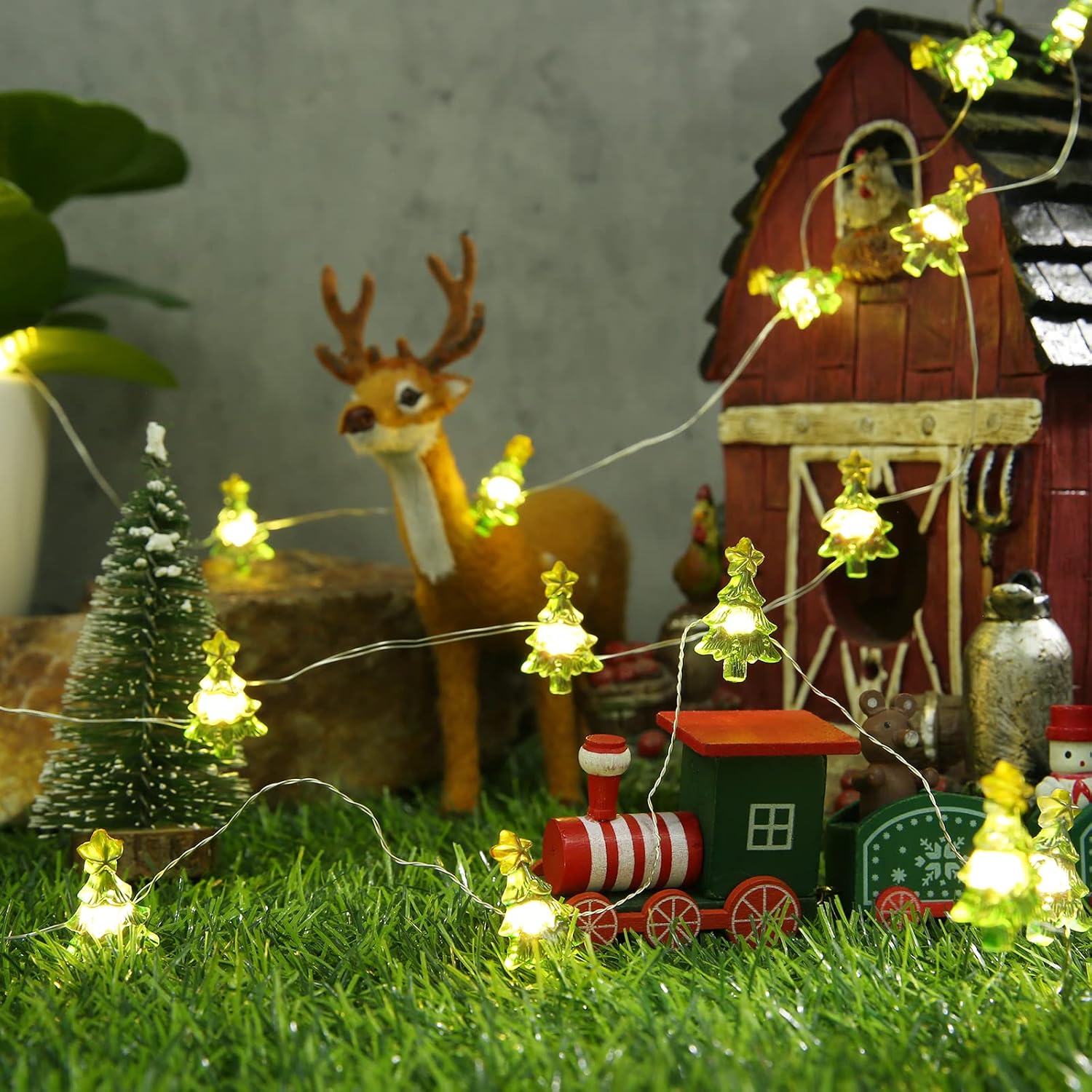 Brizled Christmas Tree Shaped String Lights, 6.56ft 20 LED Christmas Fairy Lights with Timer, Battery Powered Warm White Christmas Trees String Lights Silver Wire for Christmas Tree Window Home Decor