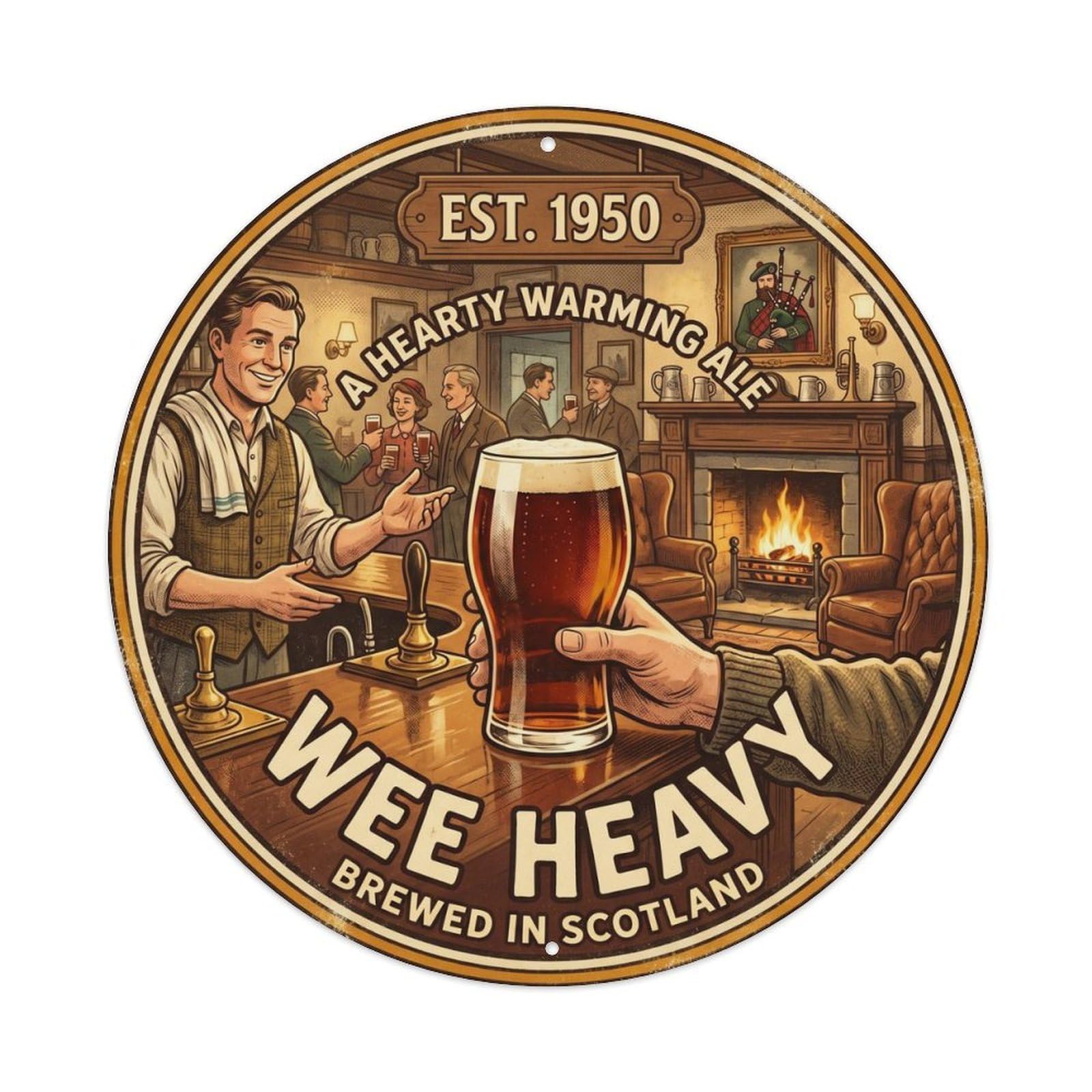 Retro Wee Heavy Scottish Ale Strong Brewery Hops Malt Metal Tin Sign