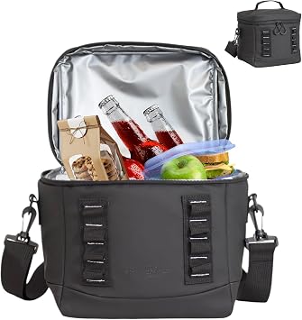 Bordlite 8L Insulated Cooler Bag Black   Leakproof Lunch Bag with Waterproof Lining, Thermal Insulation, Adjustable Shoulder Strap, Compact Picnic Travel Cooler for Drinks & Food