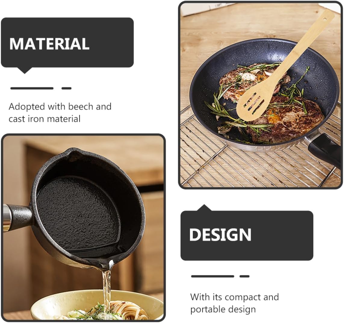 POPETPOP Mini Cast Iron Butter Melting Pot with Spout Kitchen Accessory for Heating Milk and Oil Compact and Easy to Clean Cooking Tool