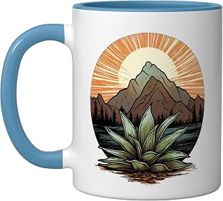 Agave Plants Silhouette Agave Plant Collector Mexican Ceramic Mug, Blue/White