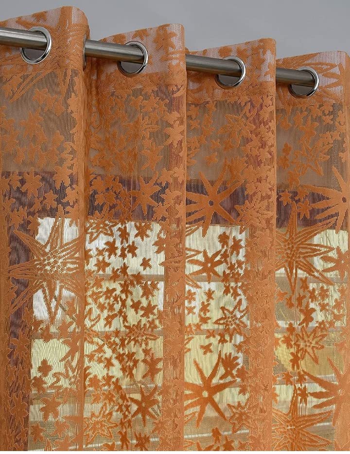 Image of Aroma Brand Tissue Transparent Fancy Sheer Polyester Curtains for Door- Pack of 1 (Door - 7 Feet, Coffee - Star)