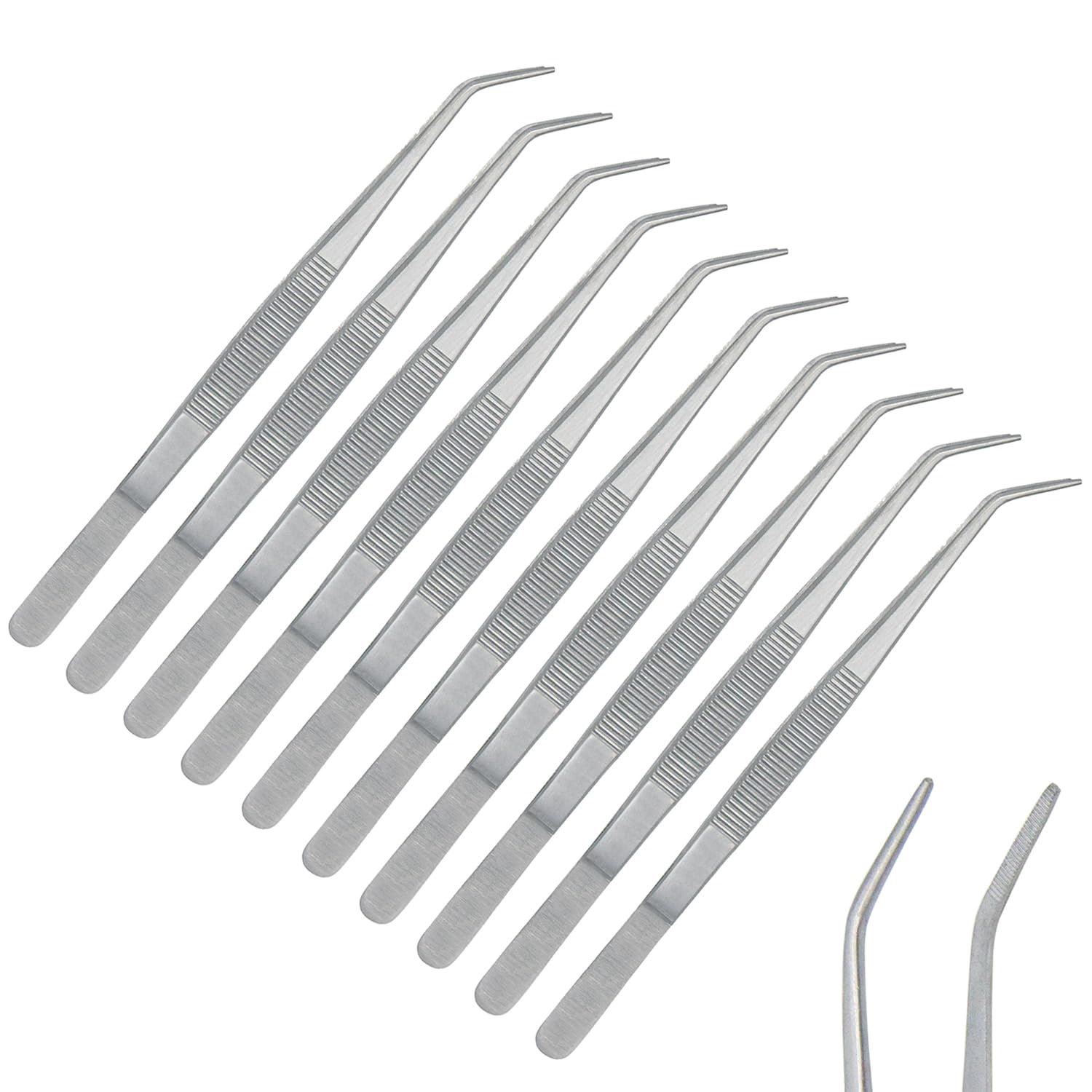 Pinzas de acero inoxidable, con punta dentada curvada, multiusos, pinzas para máquina de coser, pinzas para reparación de manualidades (10)