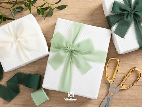 Miniatura 4 de Vitalizart - 3 rollos de cinta de gasa hecha a mano con flecos, tacto como la seda, de chifón, de 1.5 pulgadas de ancho x 21 yardas de largo