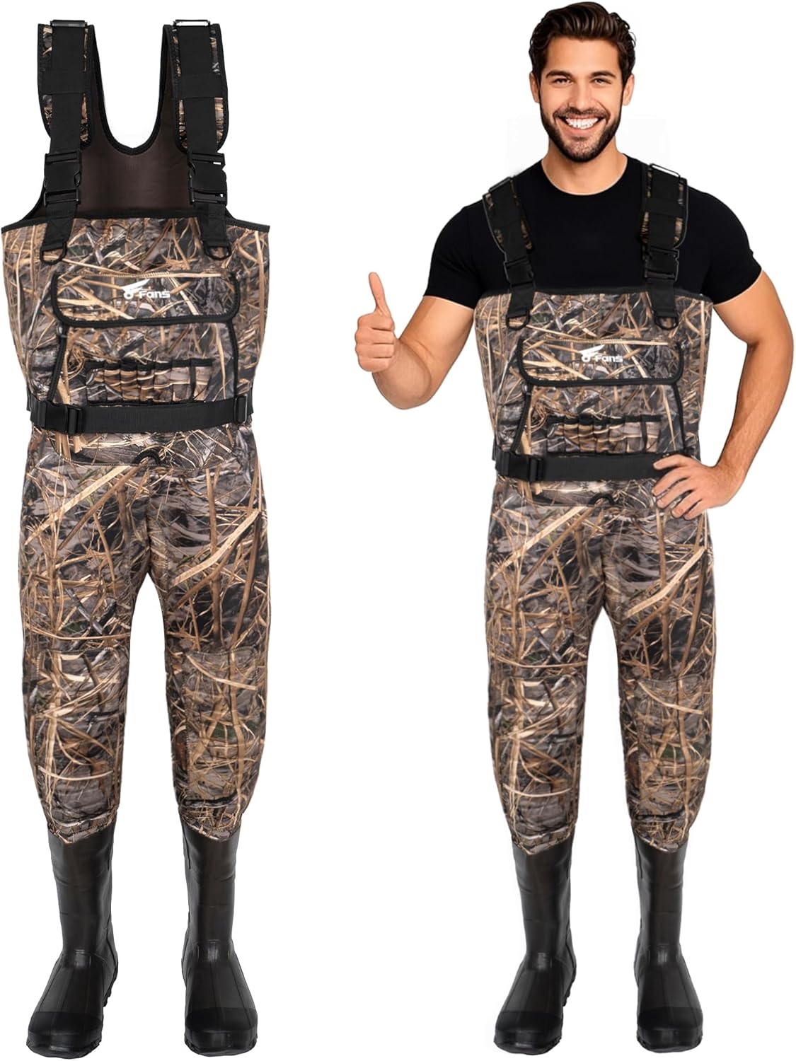 8 Fans Hunting Waders with 1000G Insulation Rubber Boots, Neoprene Chest Wader, Waterproof Bootfoot Waders for Men & Women 14 Next Camo Evo(s)