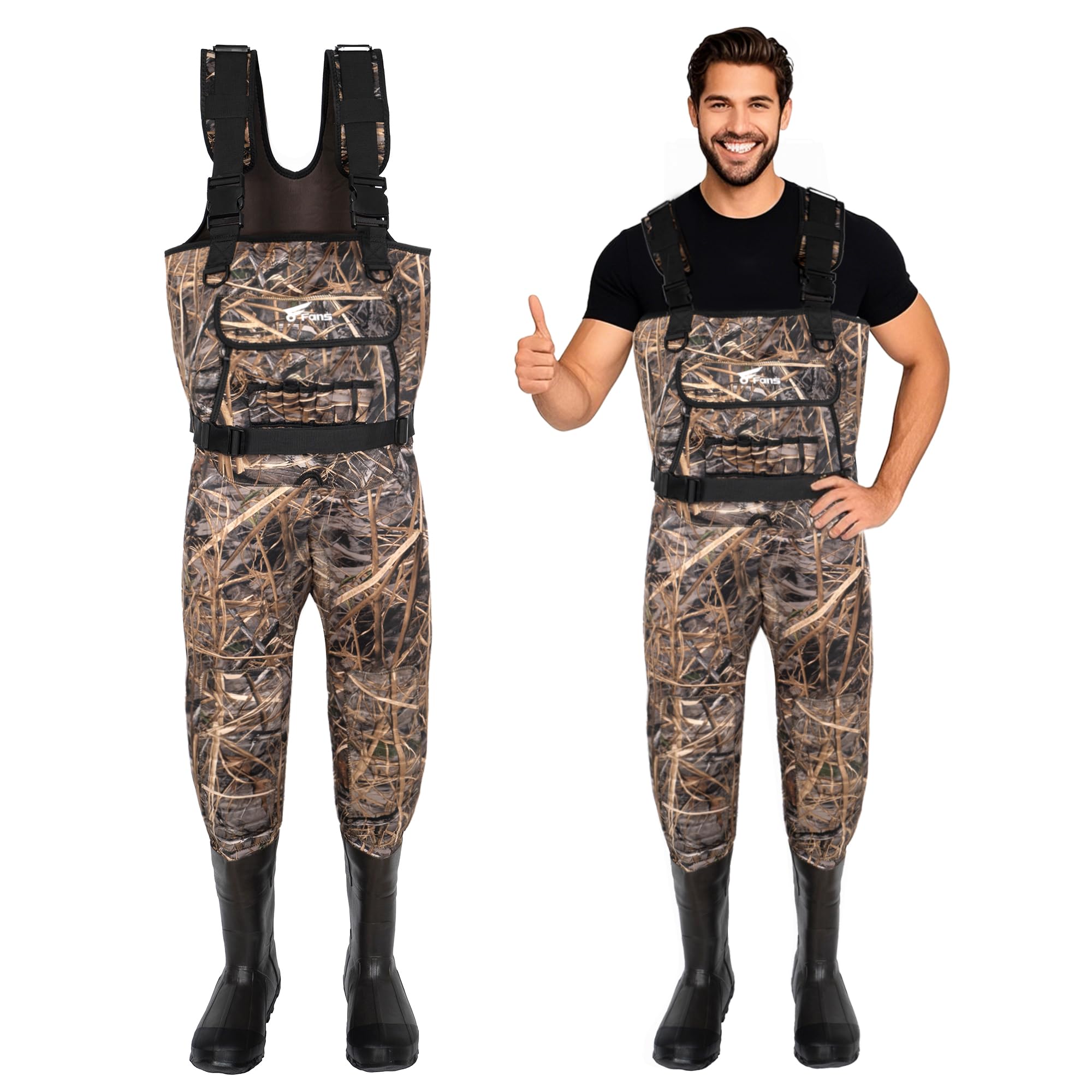 8 Fans Hunting Waders with 1000G Insulation Rubber Boots, Neoprene Chest Wader, Waterproof Bootfoot Waders for Men & Women