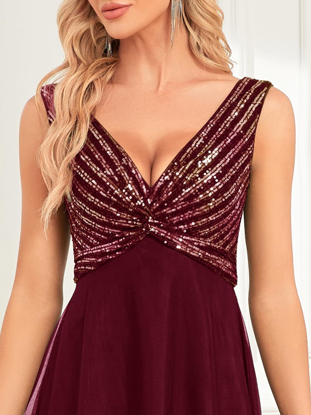 Women's Sequin Sparkly Dresses Evening Gowns Tulle Long Empire Waist Twist Formal Wedding Guest Party Maxi Dress - Image 4