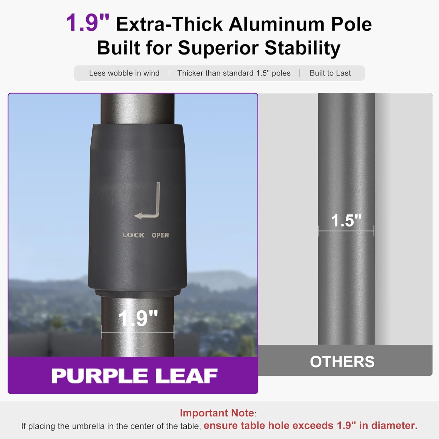 PURPLE LEAF 6 X 10 FT Commercial Rectangle Patio Market Umbrella Semi Auto Heavy Duty 1.9" Aluminum Pole 6 Sturdy Ribs for Outdoor Dining Business Restaurant Poolside Hotel Resort Wedding Venue Cafes Garden Beige