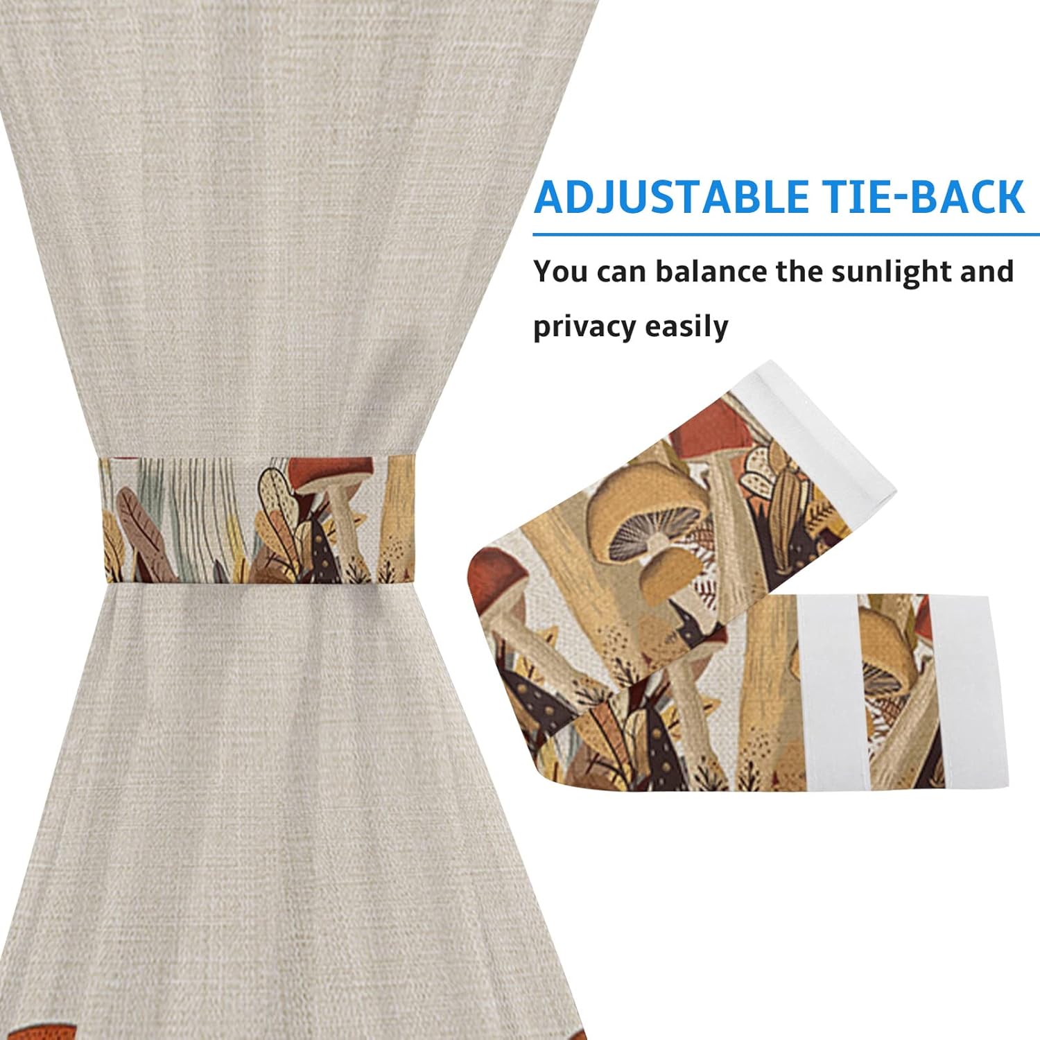 Vintage Farm Mushroom French Door Curtains Autumn Forest Plant Privacy Door Curtain with Tieback Rod Pocket Window Drape for Sliding Glass/Closet/Front Doors Retro Burlap