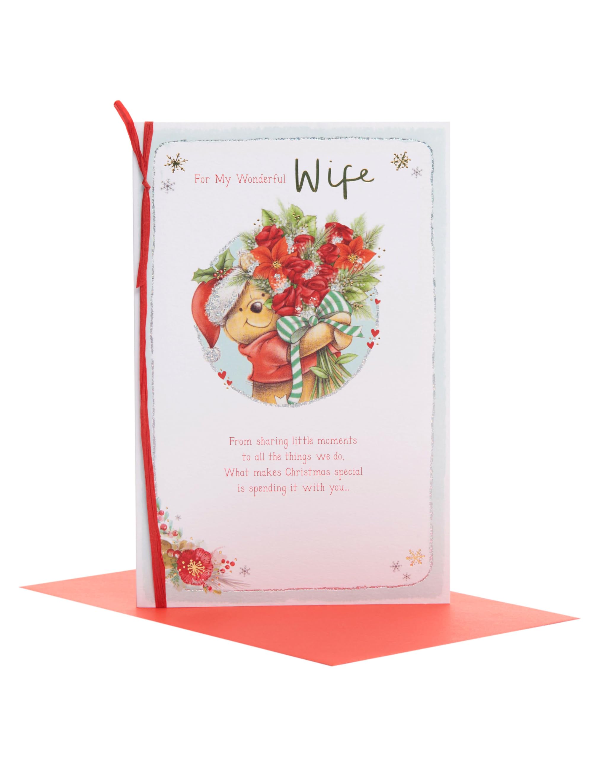 UK Greetings Disney Winnie the Pooh Christmas Card for Wife - Bouquet Design